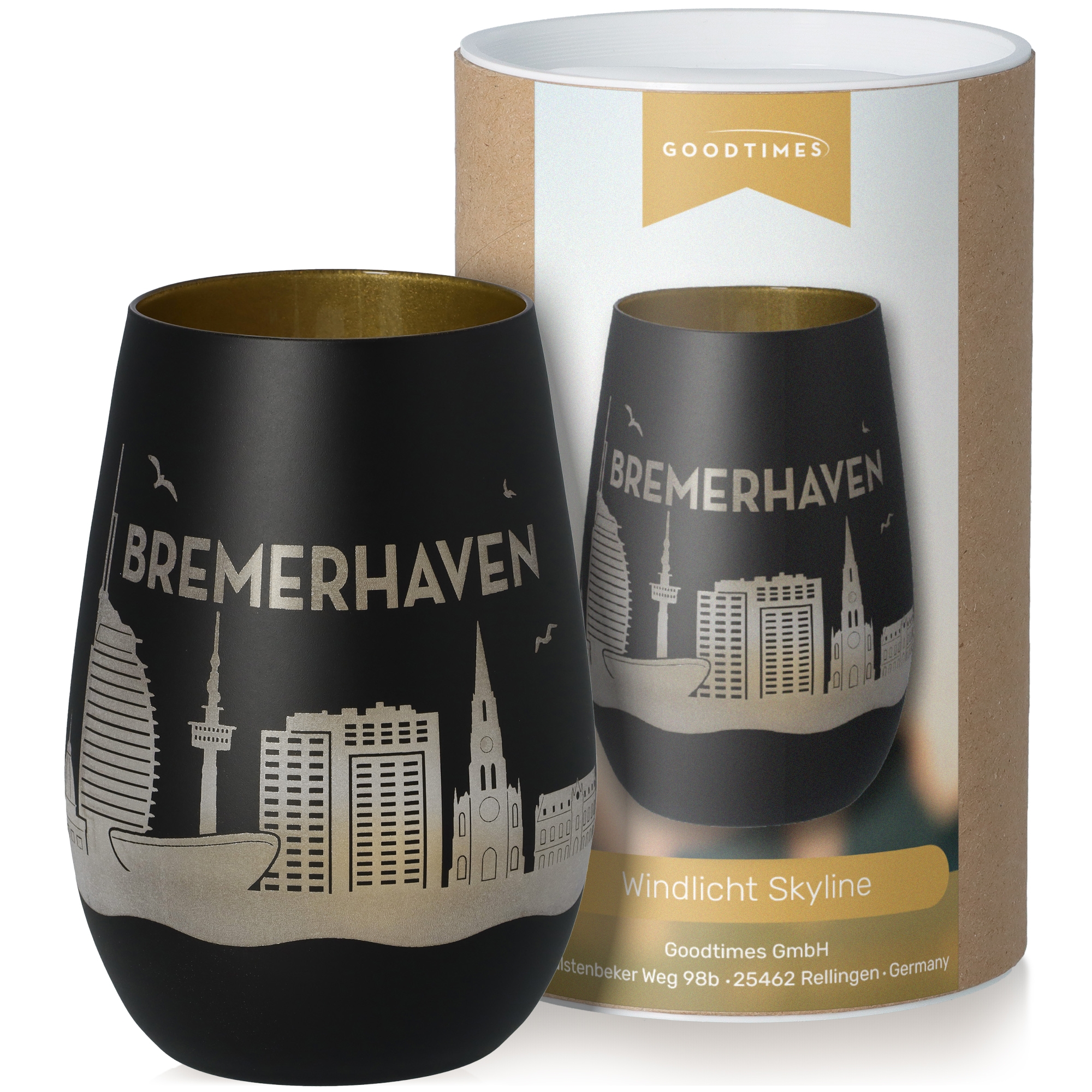 Windlicht Skyline Bremerhaven Schwarz/Gold Windlicht Skyline Bremerhaven Schwarz/Gold