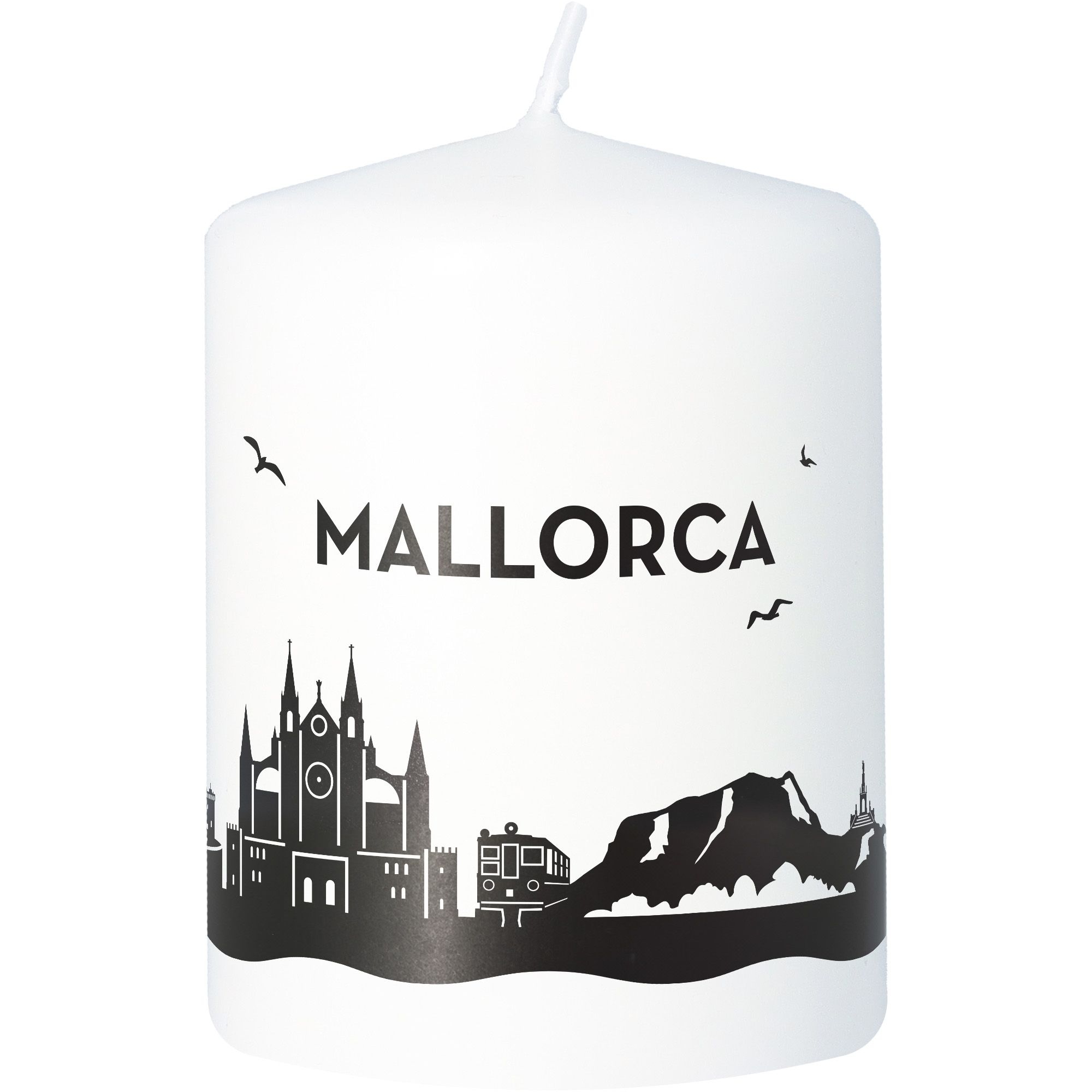 Stumpenkerze Skyline Mallorca Weiß Kerze