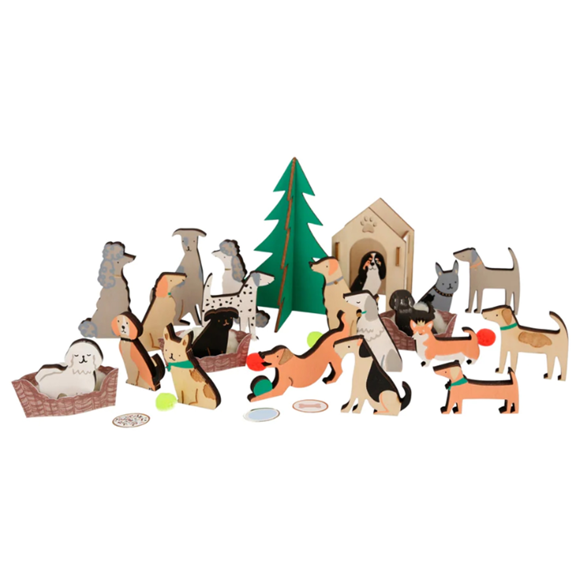 Meri Meri - "Hund" Adventskalender im Koffer Kunst, Vogel, Pinguin, Hund, Zeichnen