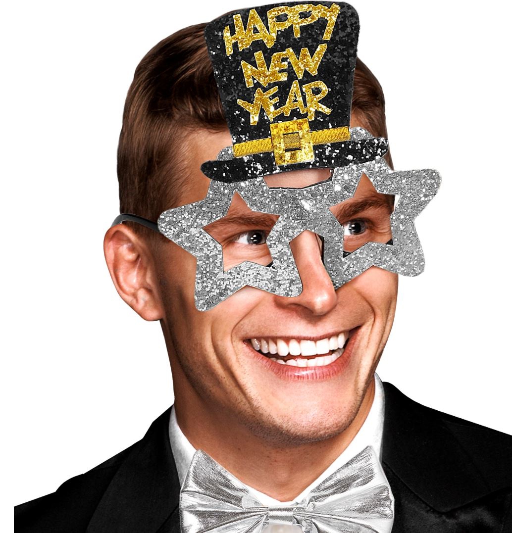 Brille " Happy New Year", Silber/Schwarz/Gold Brille " Happy New Year", Silber/Schwarz/Gold