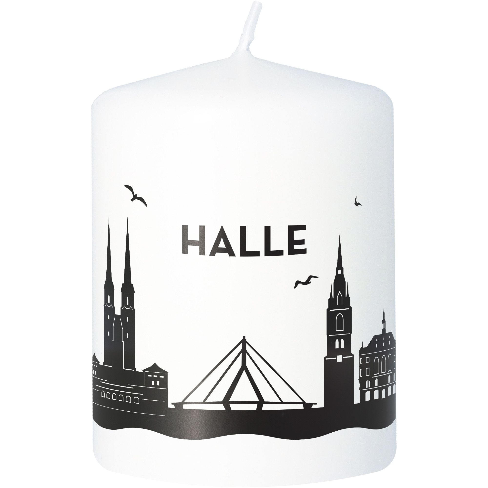 Stumpenkerze Skyline Halle Weiß Tier, Vogel