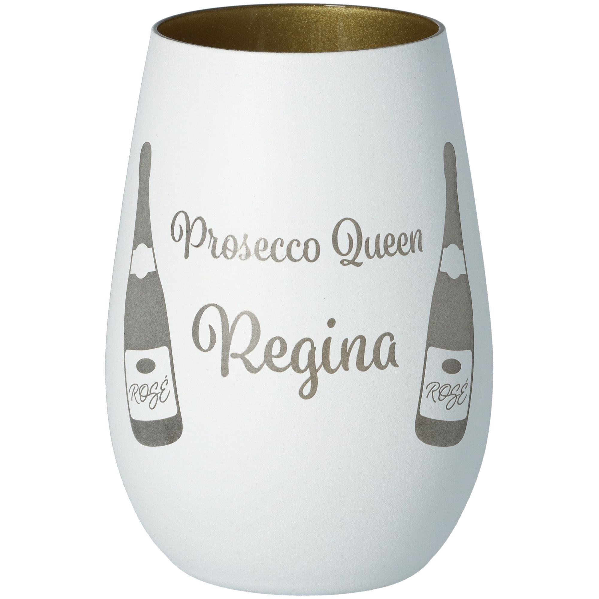 Windlicht Prosecco Queen "Name" Weiß/Gold Windlicht Prosecco Queen "Name" Weiß/Gold