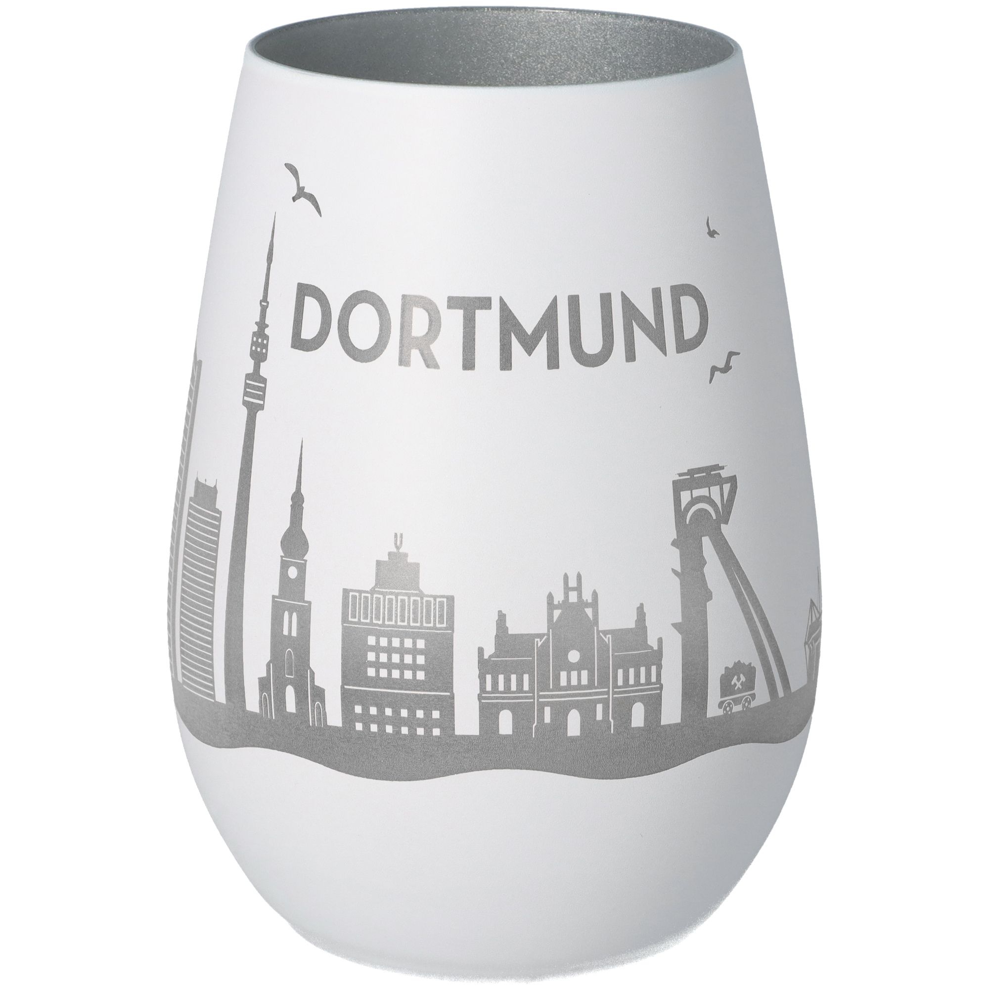 Windlicht Skyline Dortmund Weiß/Silber