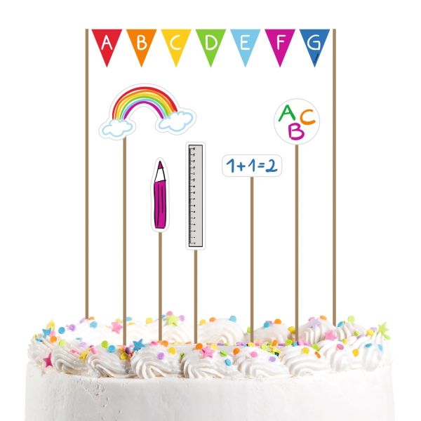 Cake Topper zum Schulstart "Regenbogen & ABC" Cake Topper zum Schulstart "Regenbogen & ABC"