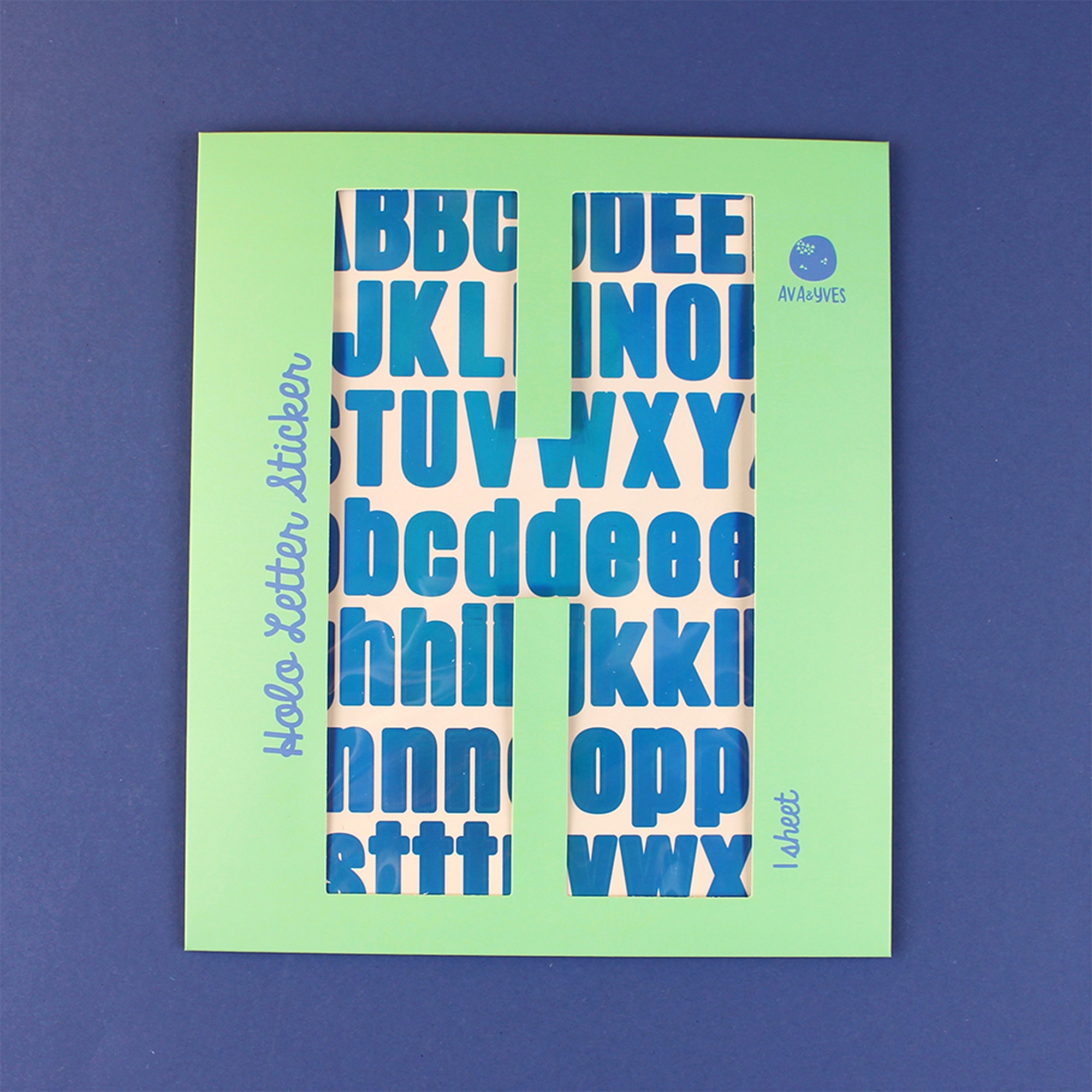 Alphabet, Poster, Typography, Blue letters, Green frame