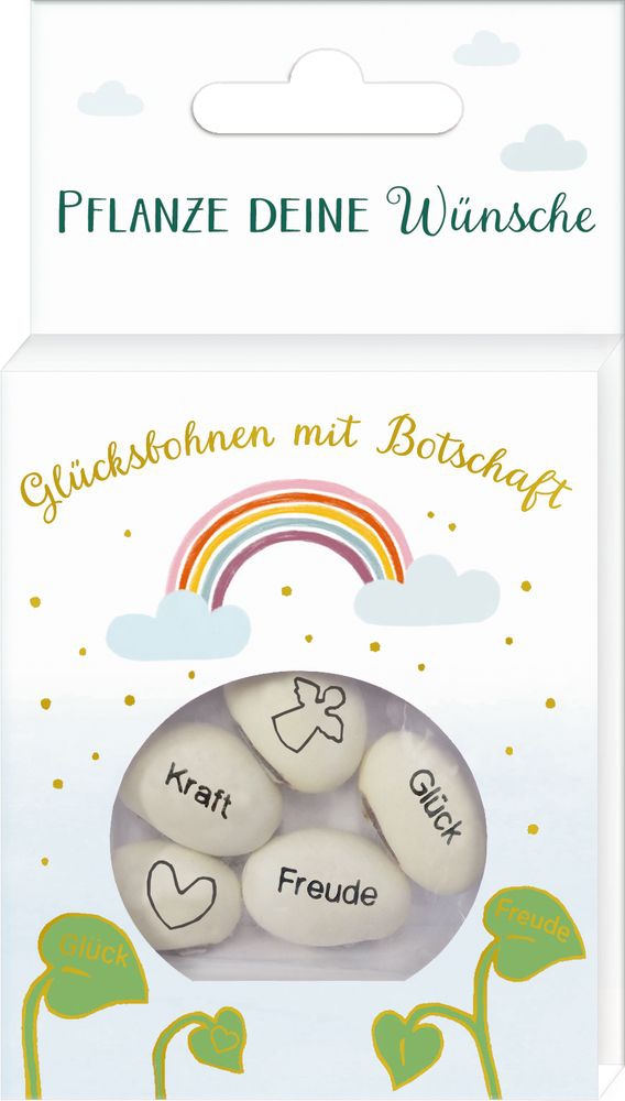 Glücksbohnen mit Botschaft "Kraft, Freude, Glück" Glücksbohnen mit Botschaft "Kraft, Freude, Glück"