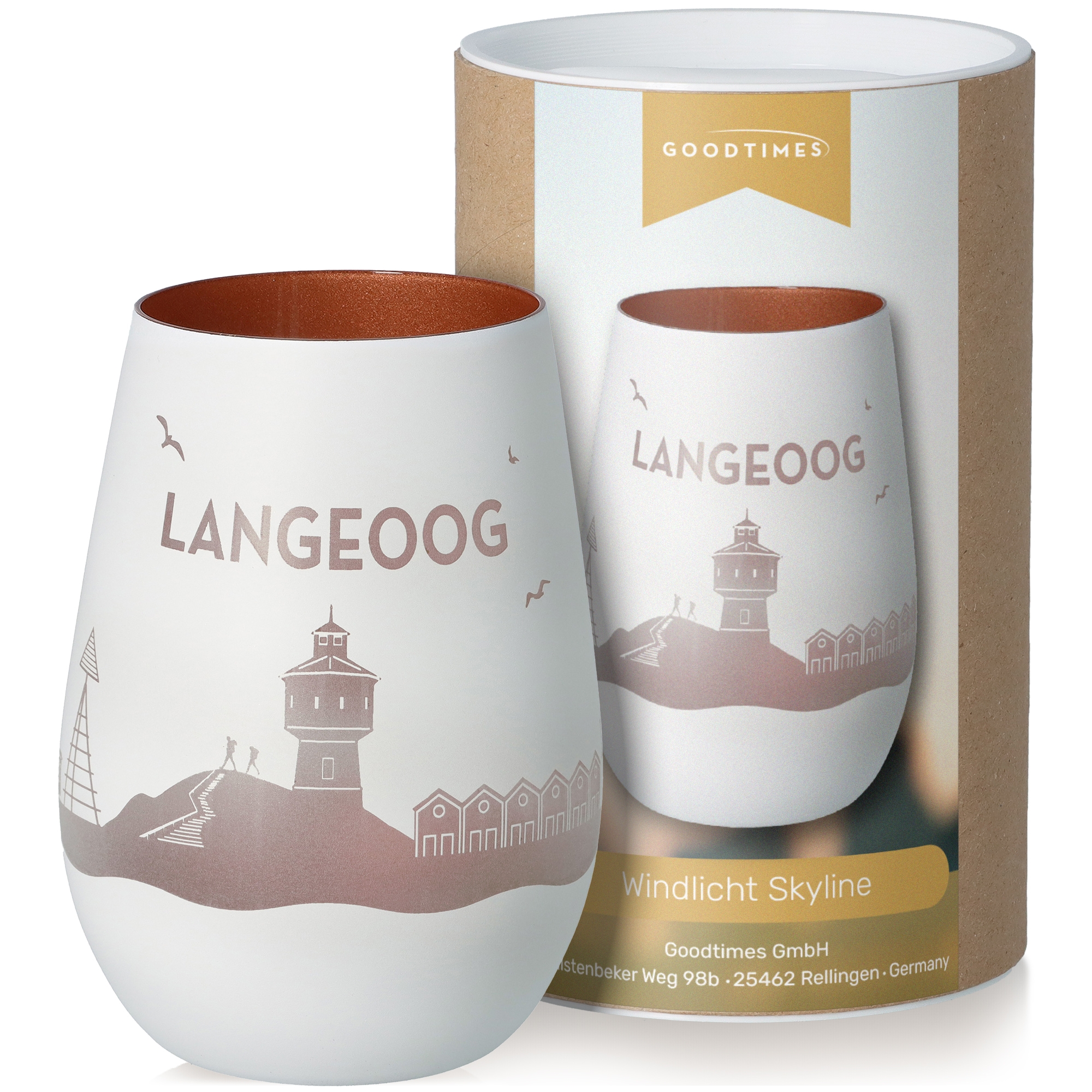Windlicht Skyline Langeoog Weiß/Bronze Pokal, Töpferei, Krug