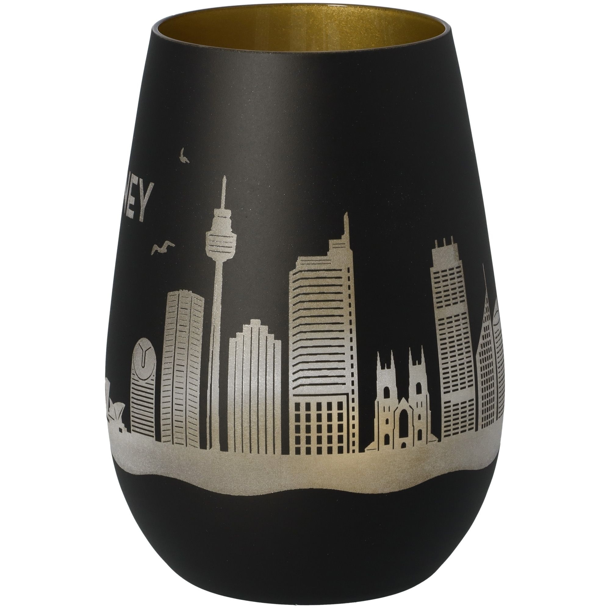 Windlicht Skyline Sydney Schwarz/Gold Töpferei, Lampe, Glas, Lampenschirm