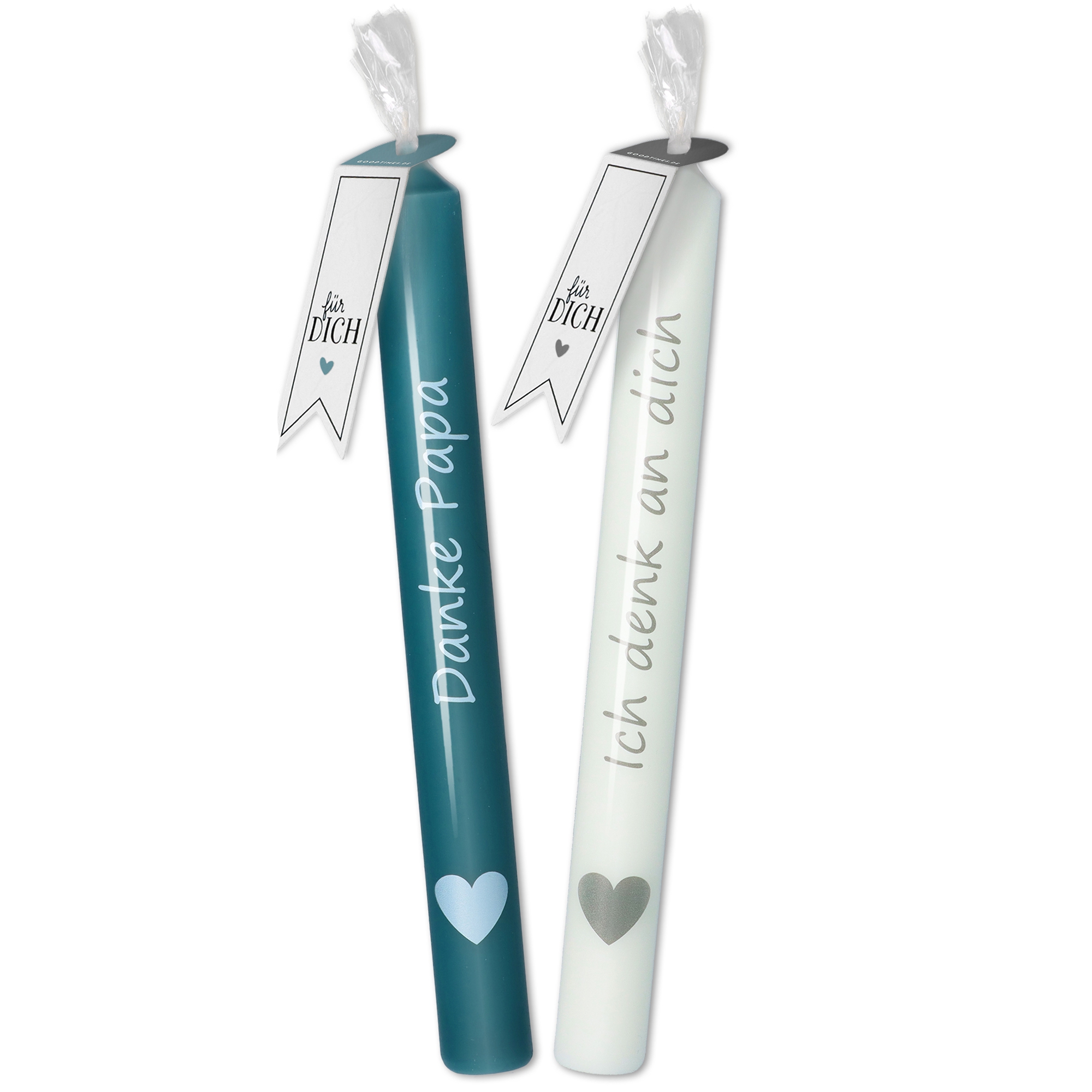 Stabkerzen-Set Petrol/Weiß "Danke Papa" & "Ich denke an dich" Stabkerzen-Set Petrol/Weiß "Danke Papa" & "Ich denke an dich"