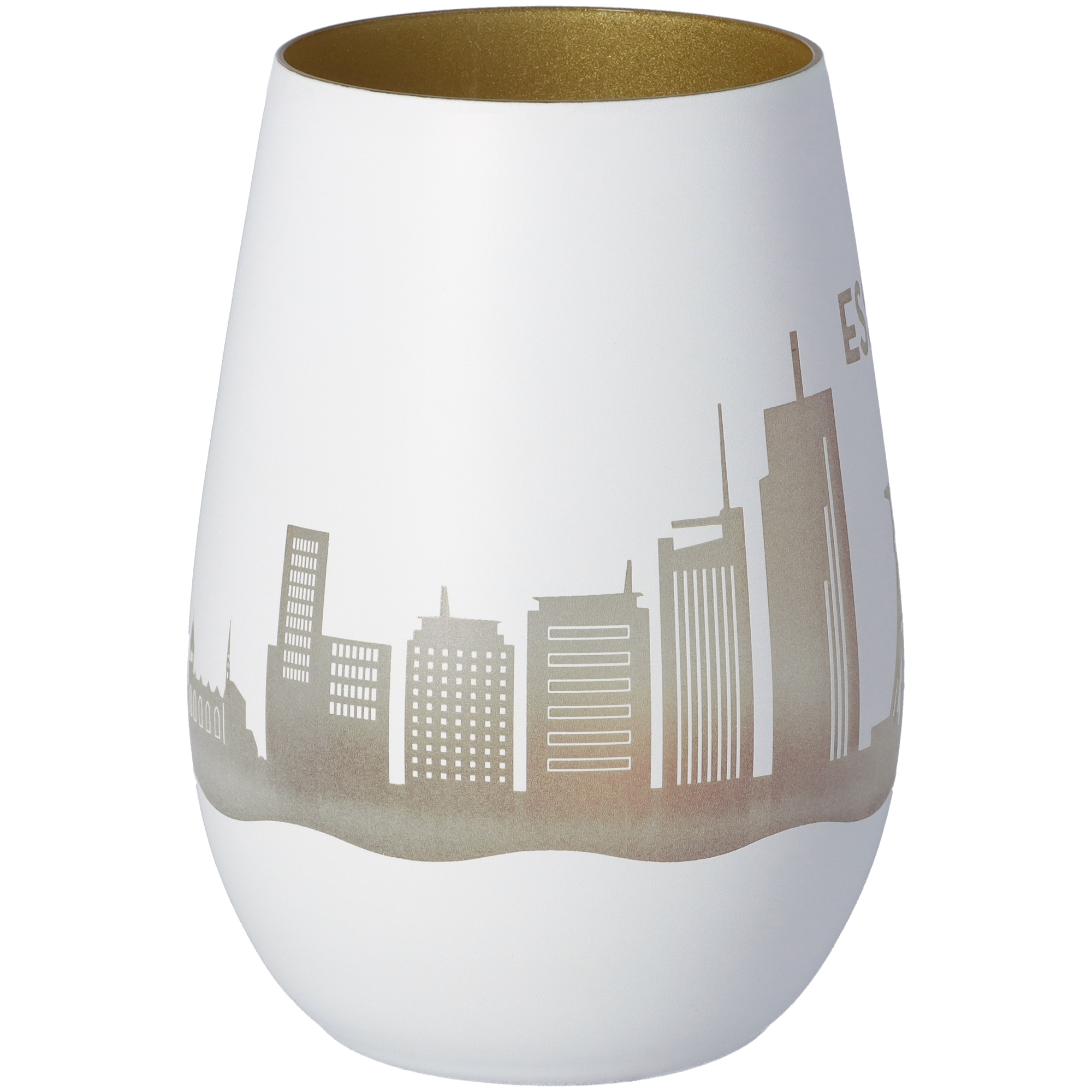 Windlicht Skyline Essen Weiß/Gold Töpferei, Krug, Vase, Kunst, Porzellan