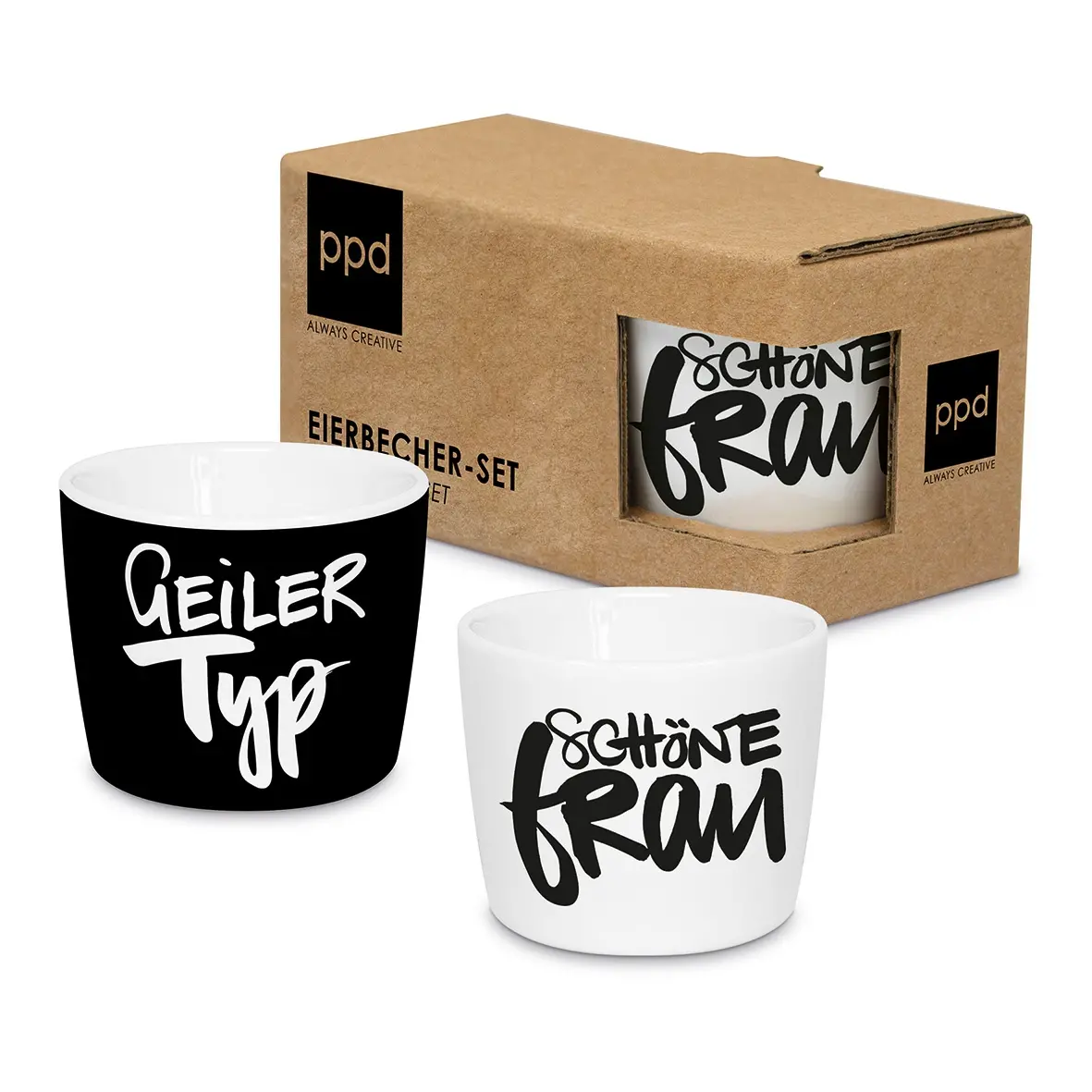 Eierbecher Set "Geiler Typ & schöne Frau"