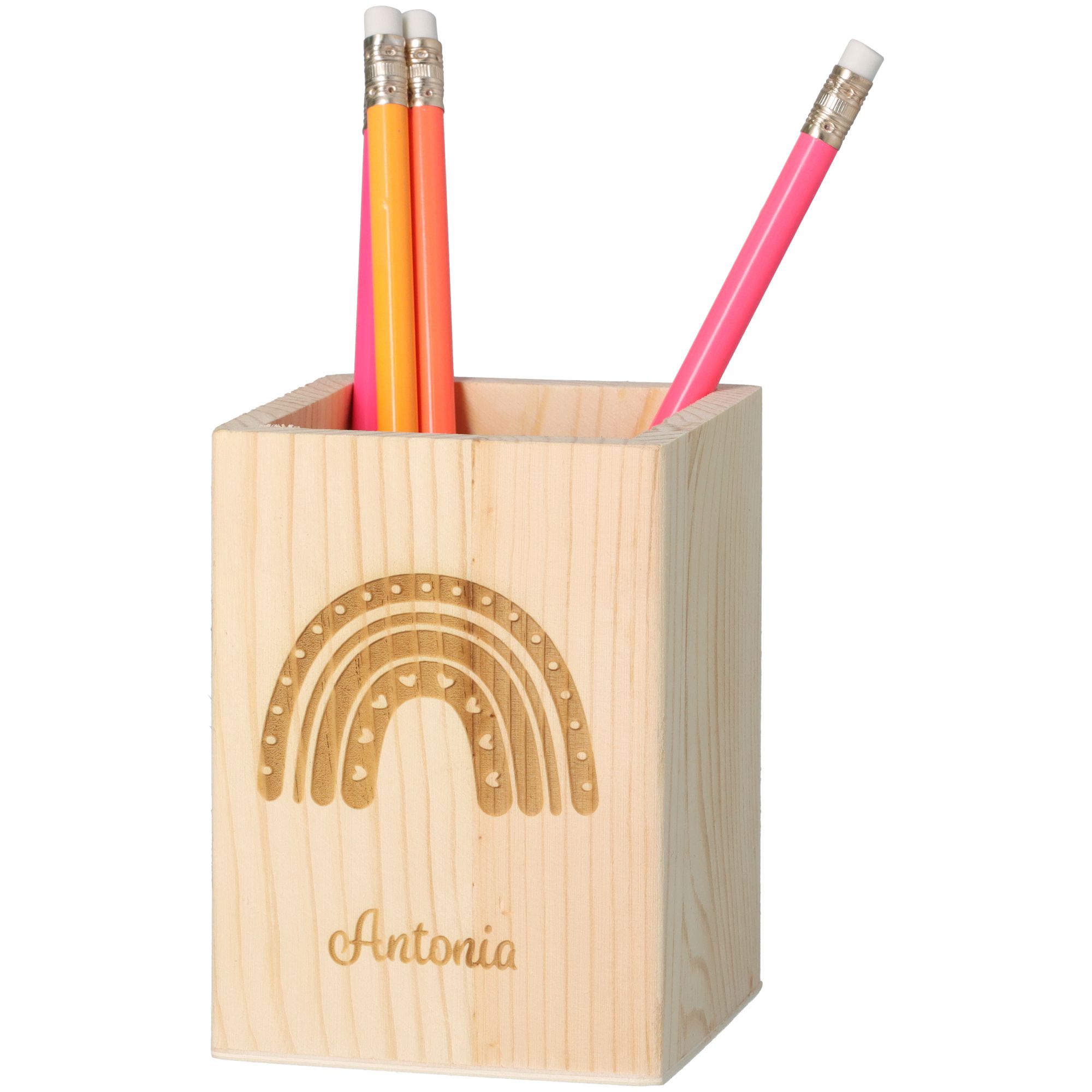 Stiftehalter Regenbogen Herz "Name" 11cm x 8cm x 8cm