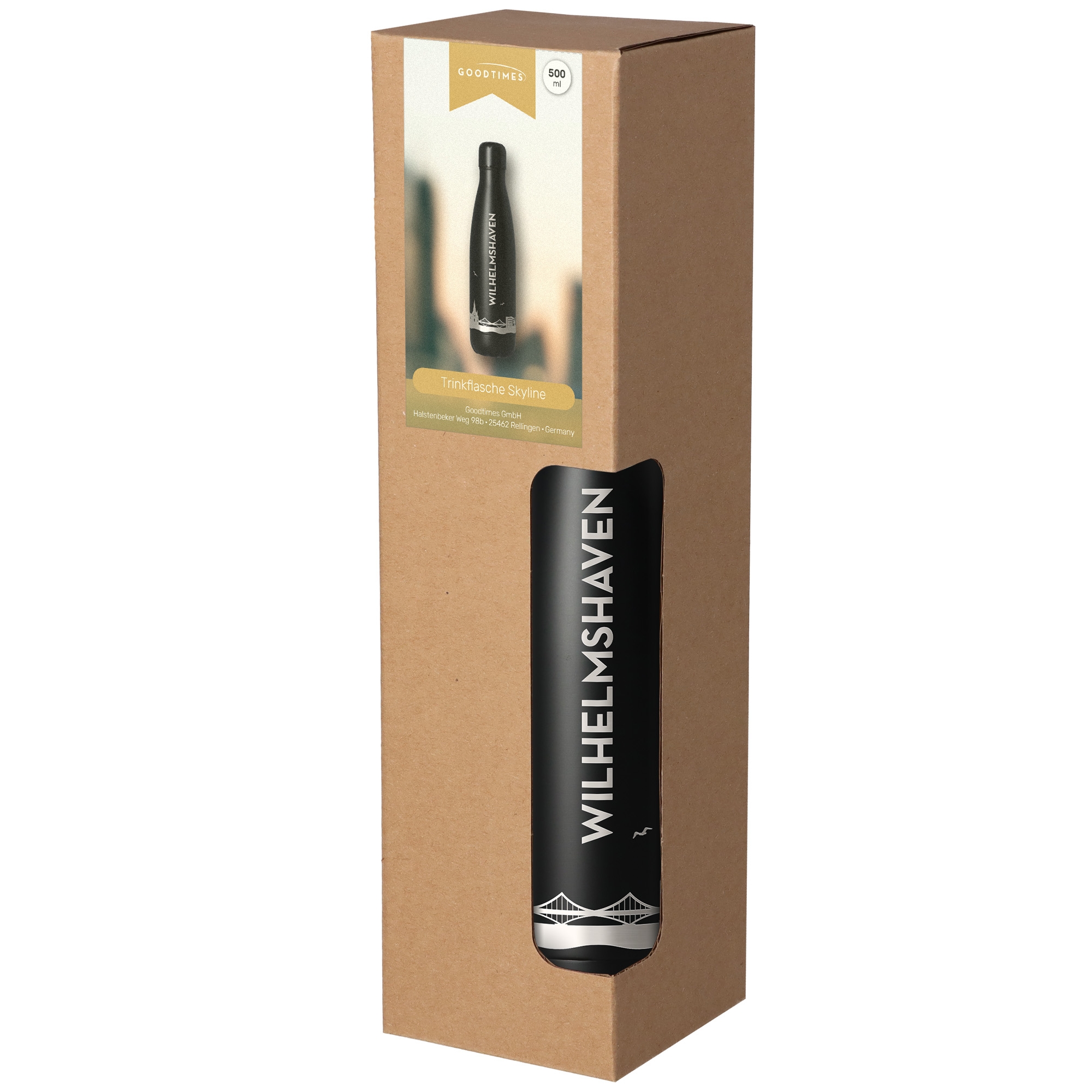 Trinkflasche Skyline Wilhelmshaven Schwarz 500ml Flasche, Kosmetik