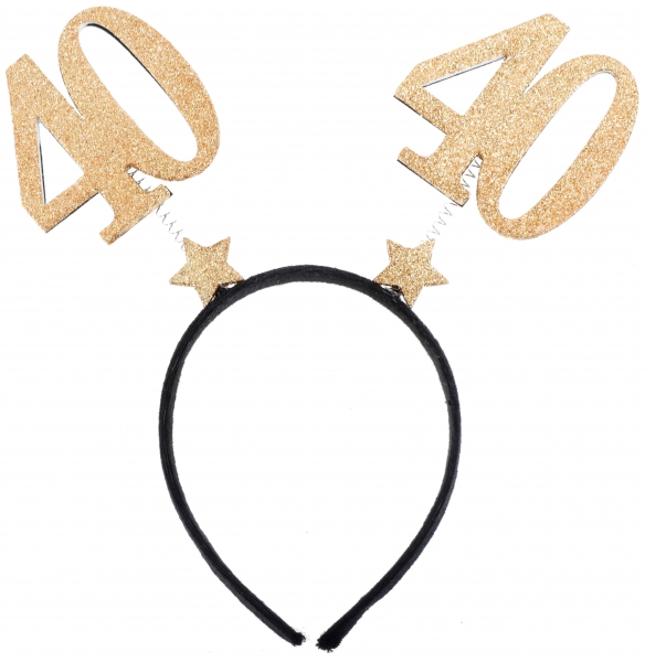 Glitzerhaarreifen zum 40. Geburtstag, Gold/Schwarz Glitzerhaarreifen zum 40. Geburtstag, Gold/Schwarz
