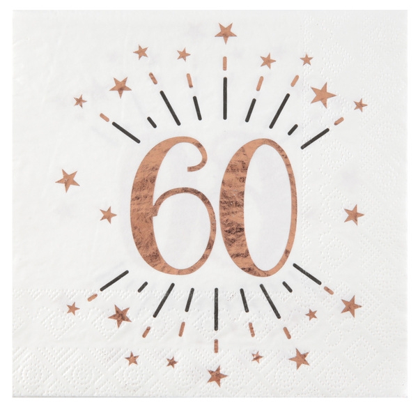 60. Geburtstag - 10 Servietten, Weiß/Rosegold