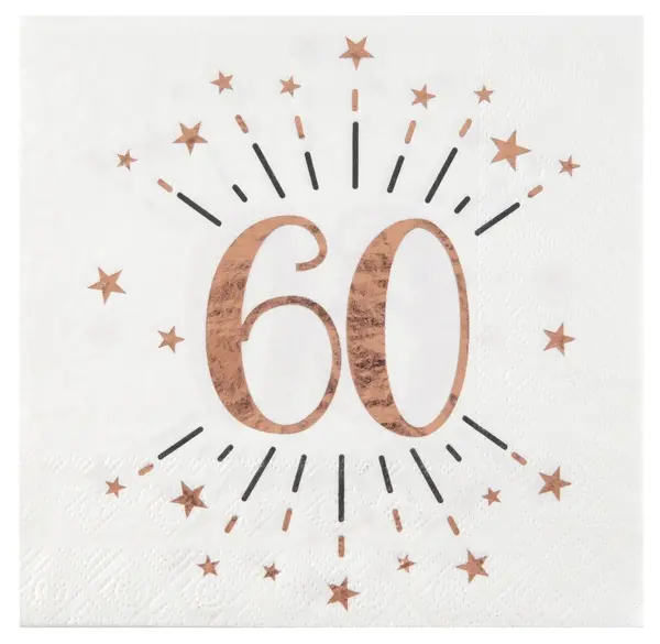 10 Servietten "60. Geburtstag" Weiß/Rosegold