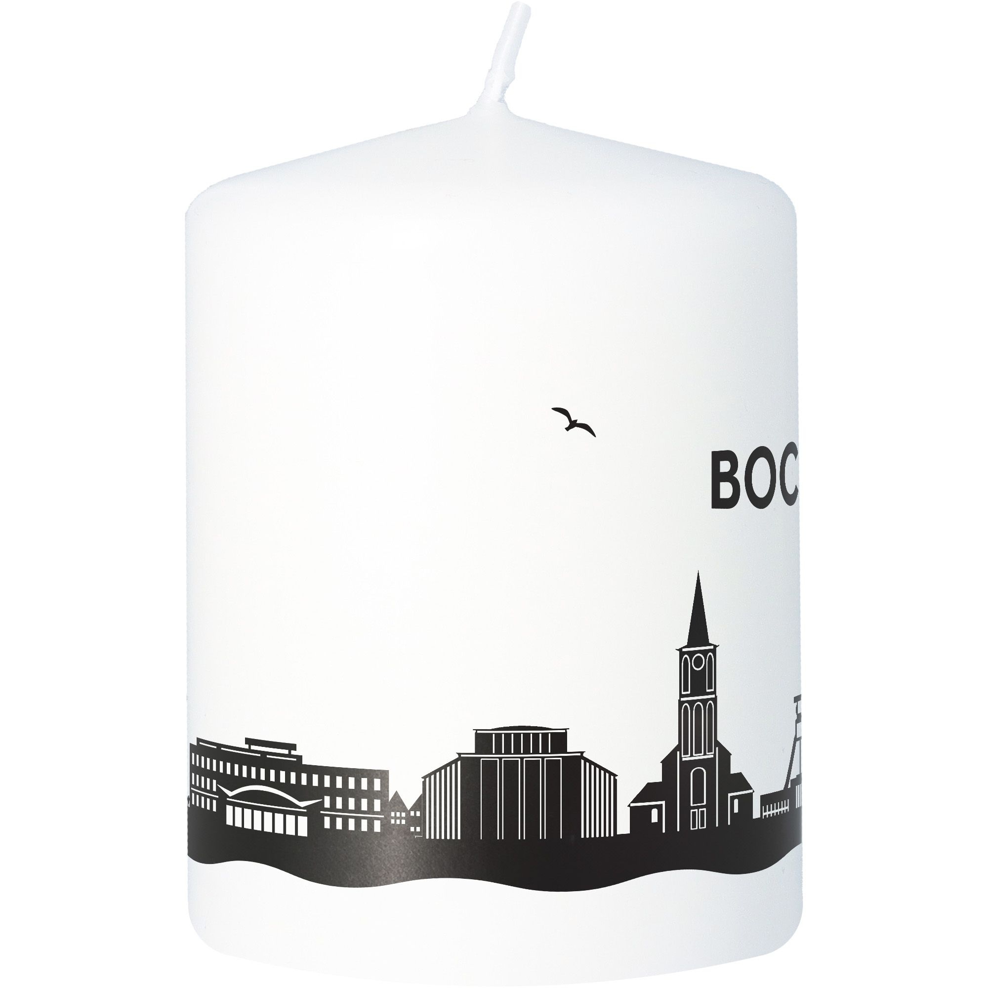 Stumpenkerze Skyline Bochum Weiß Stumpenkerze Skyline Bochum Weiß