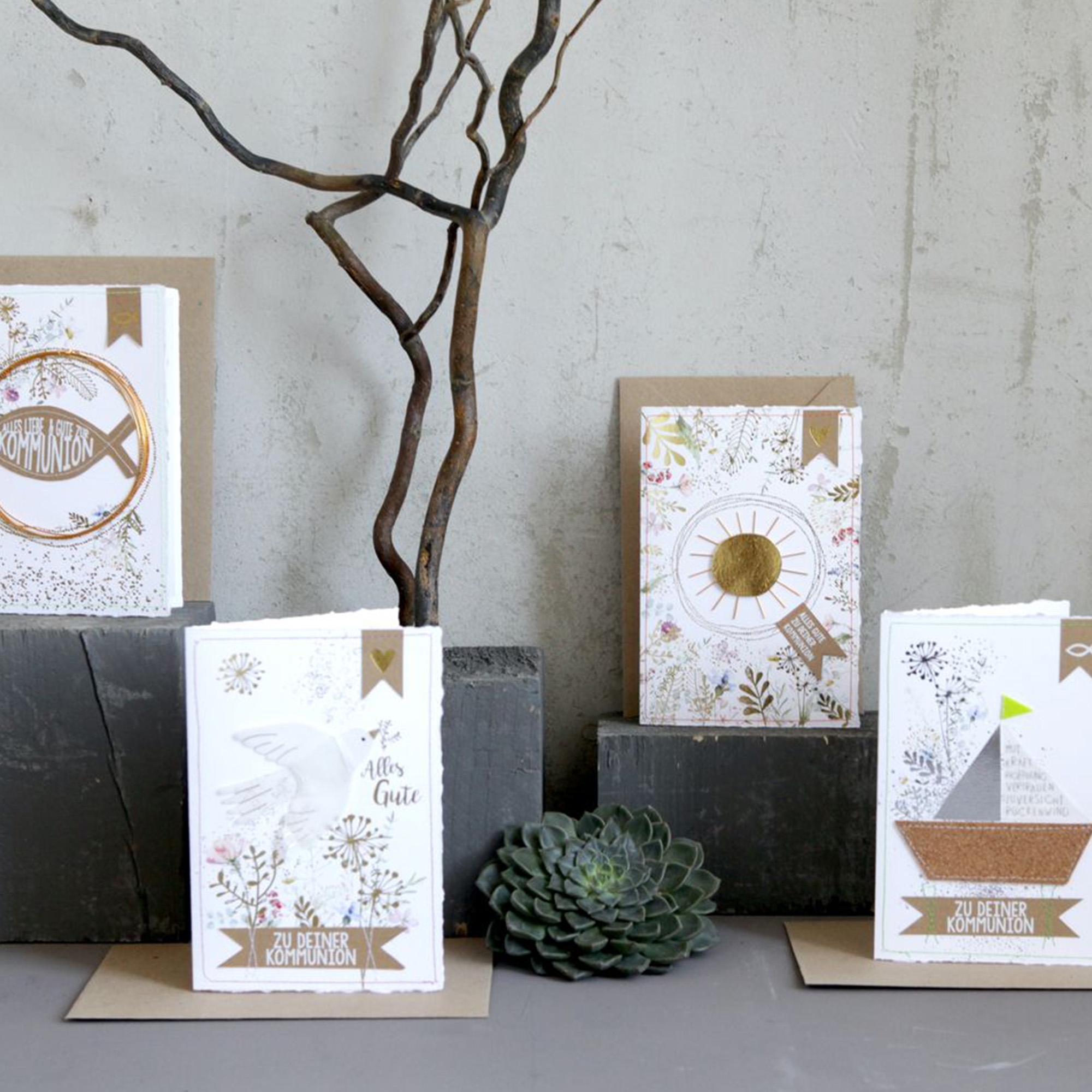 Kommunionsblumenkarte "Boot" Briefumschlag, Grußkarte, Post, Pflanze