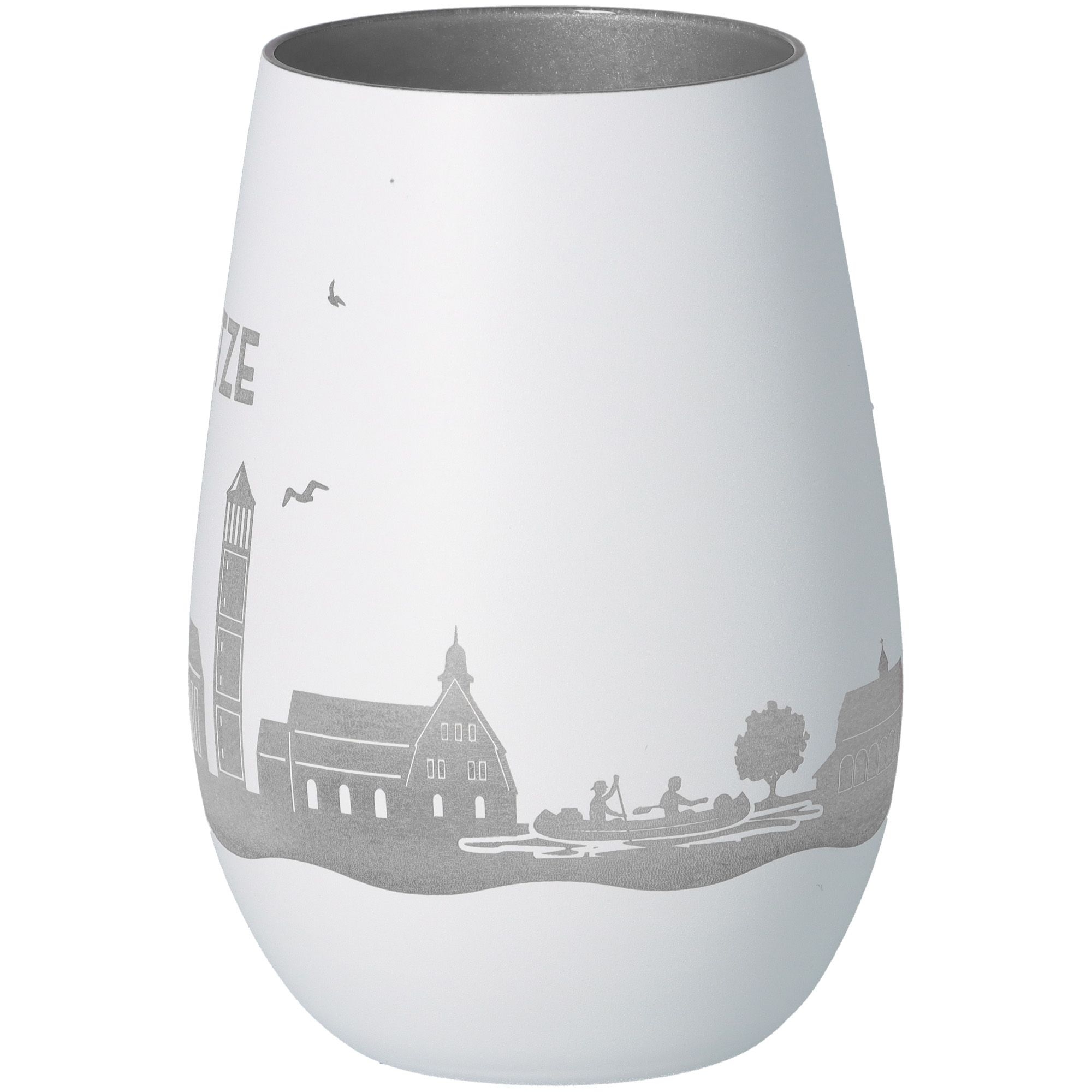 Windlicht Skyline Wietze Weiß/Silber Töpferei, Krug, Vase, Porzellan, Person