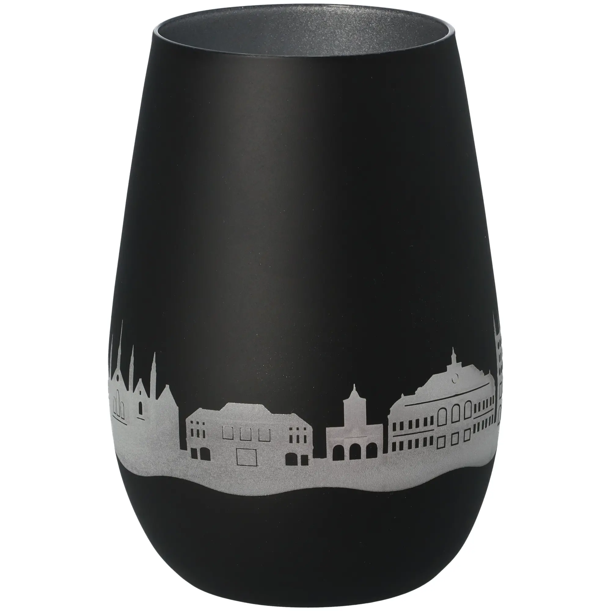 Windlicht Skyline Lübeck Schwarz/Silber
