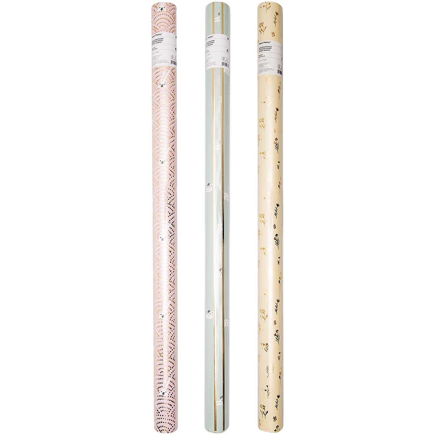 Geschenkpapier auf Rolle, "Hase"- Mint/Gold 2m Geschenkpapier auf Rolle, "Hase"- Mint/Gold 2m