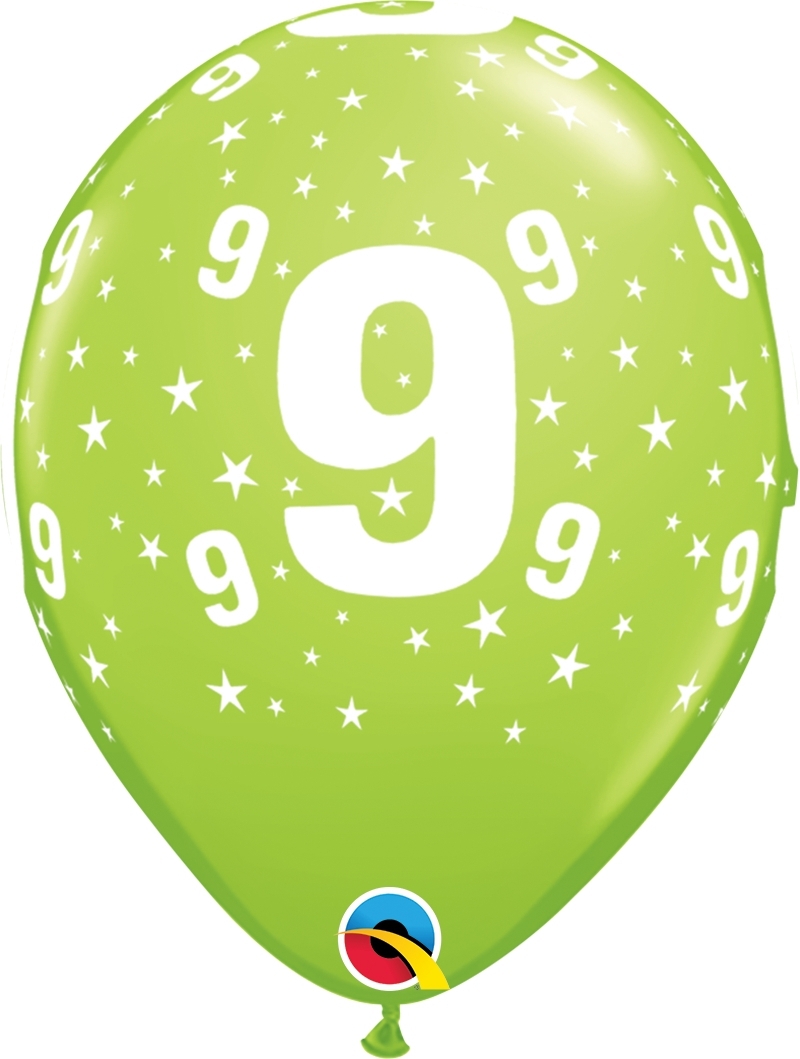 Qualatex Latexballon 9. Geburtstag verschiedene Farben Ø 30cm