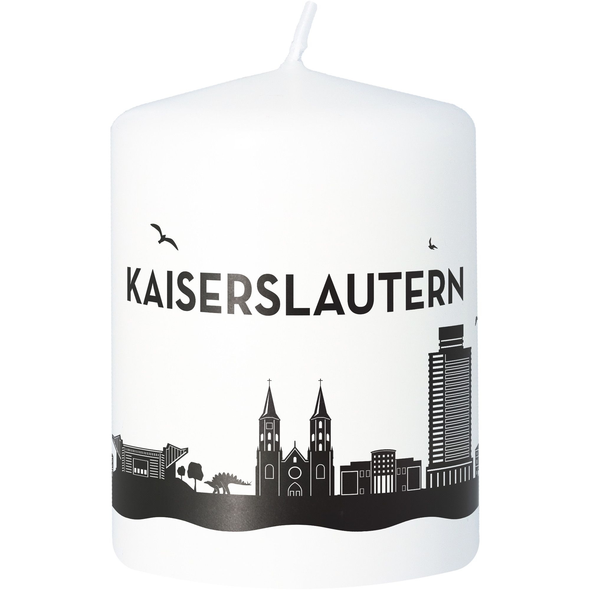 Stumpenkerze Skyline Kaiserslautern Weiß Stumpenkerze Skyline Kaiserslautern Weiß