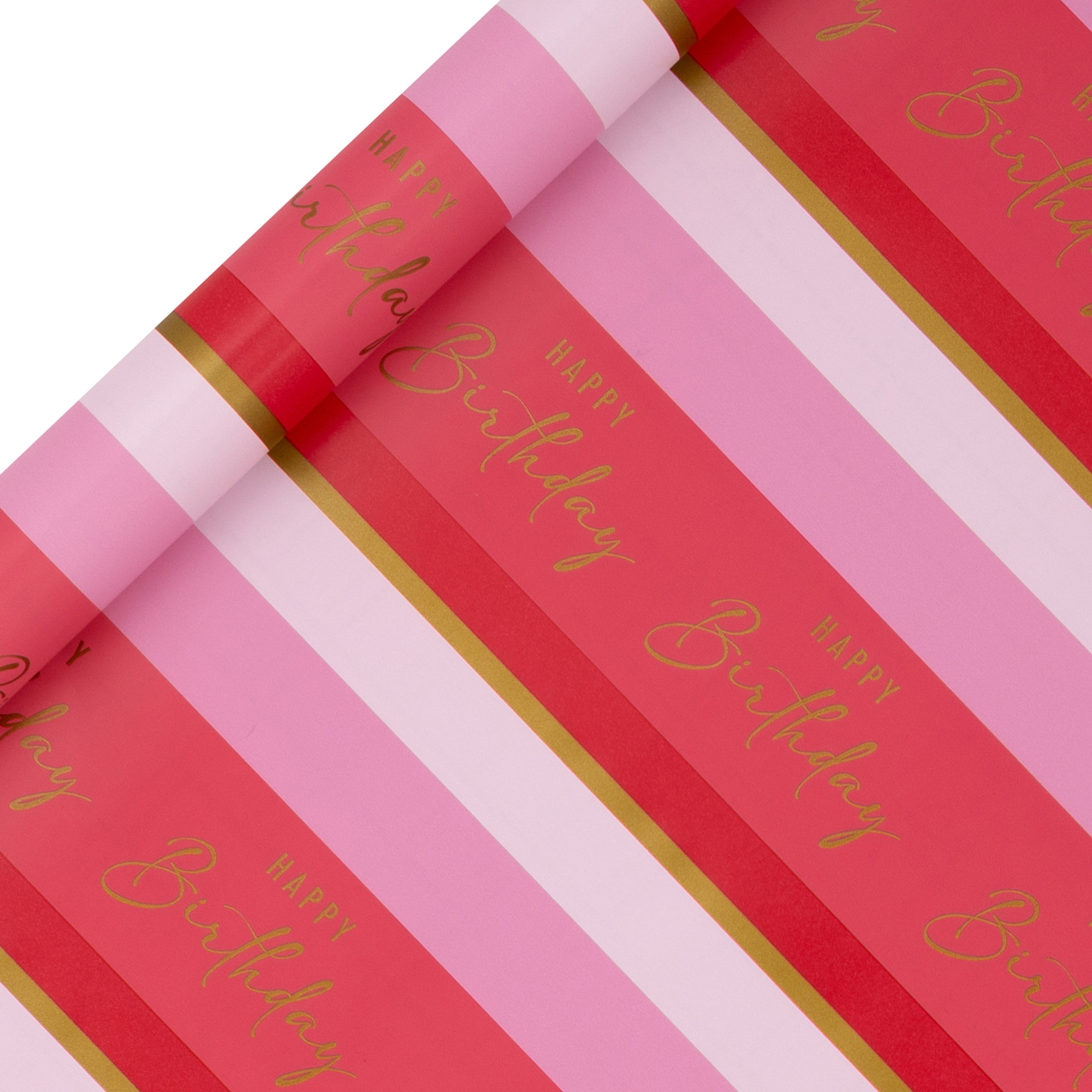 Geschenkpapier, Streifen, Rosa, Goldschrift, Birthday