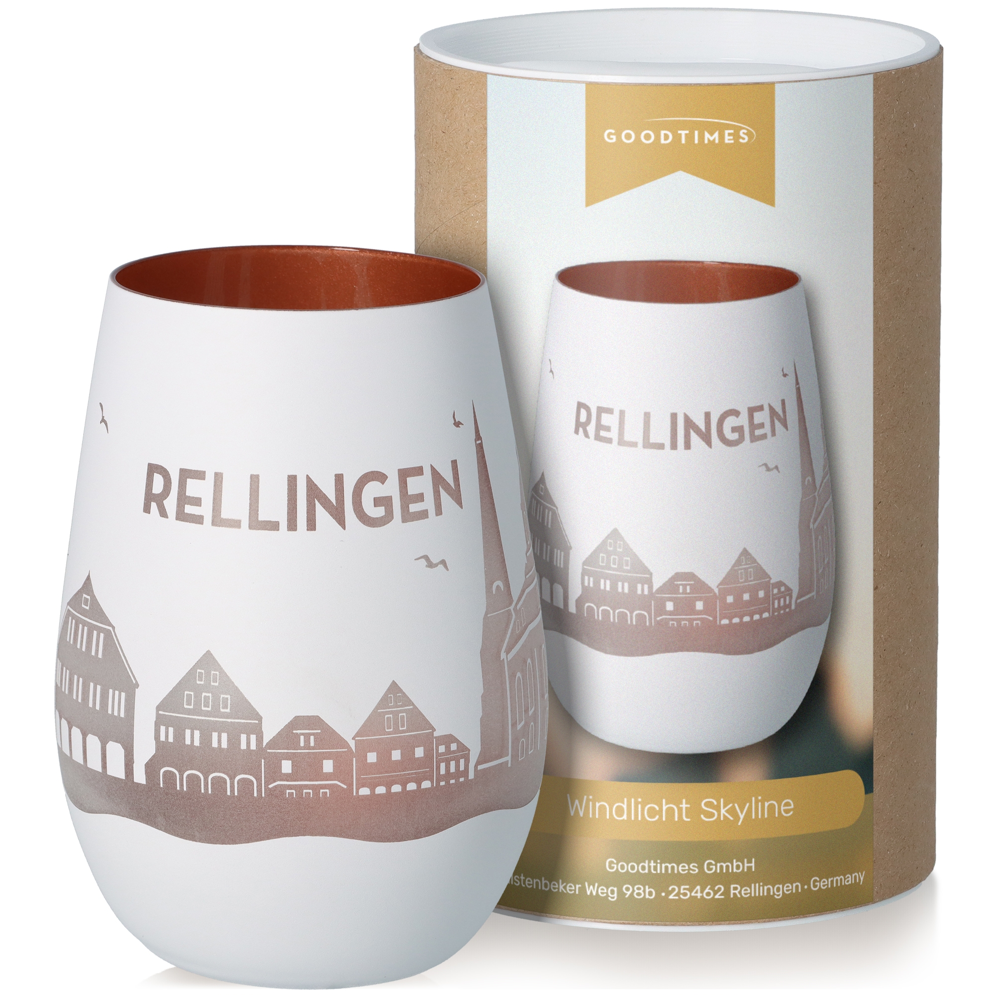 Windlicht Skyline Rellingen Weiß/Bronze Töpferei, Tasse, Krug
