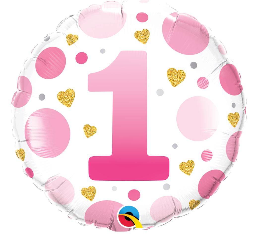 Folienballon Punkte "1" Rosa 45cm Folienballon Punkte "1" Rosa 45cm