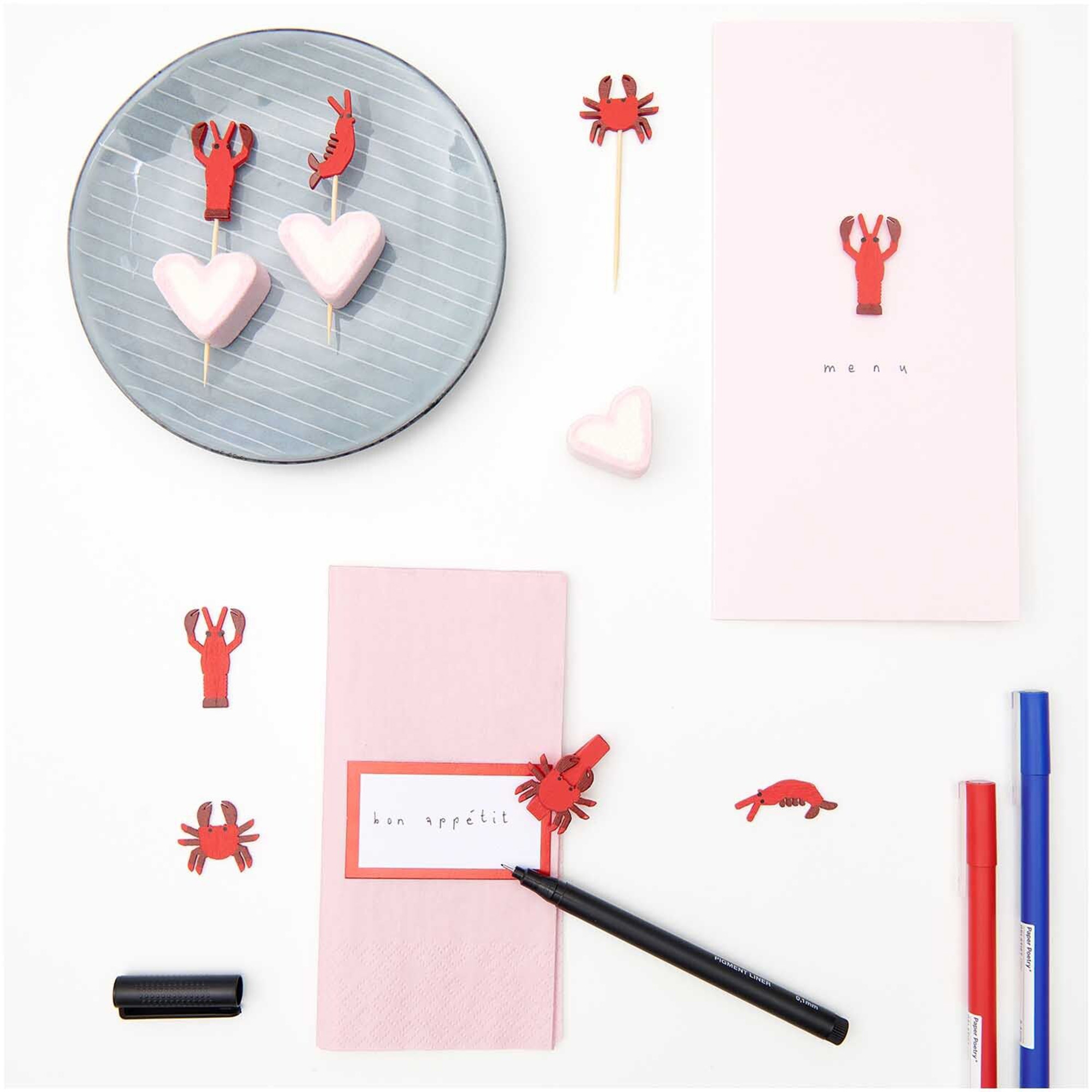 24 Holzsticker "Meerestiere" Stift