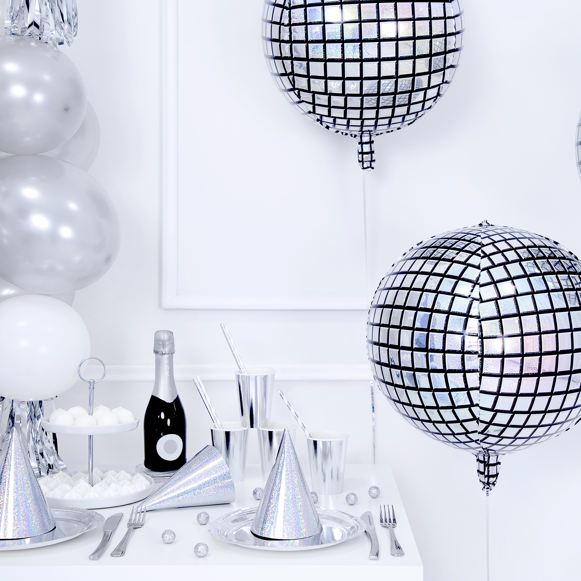 Folienballon "Discokugel" Holografisch Gabel, Luftballon, Leute, Messer, Tasse