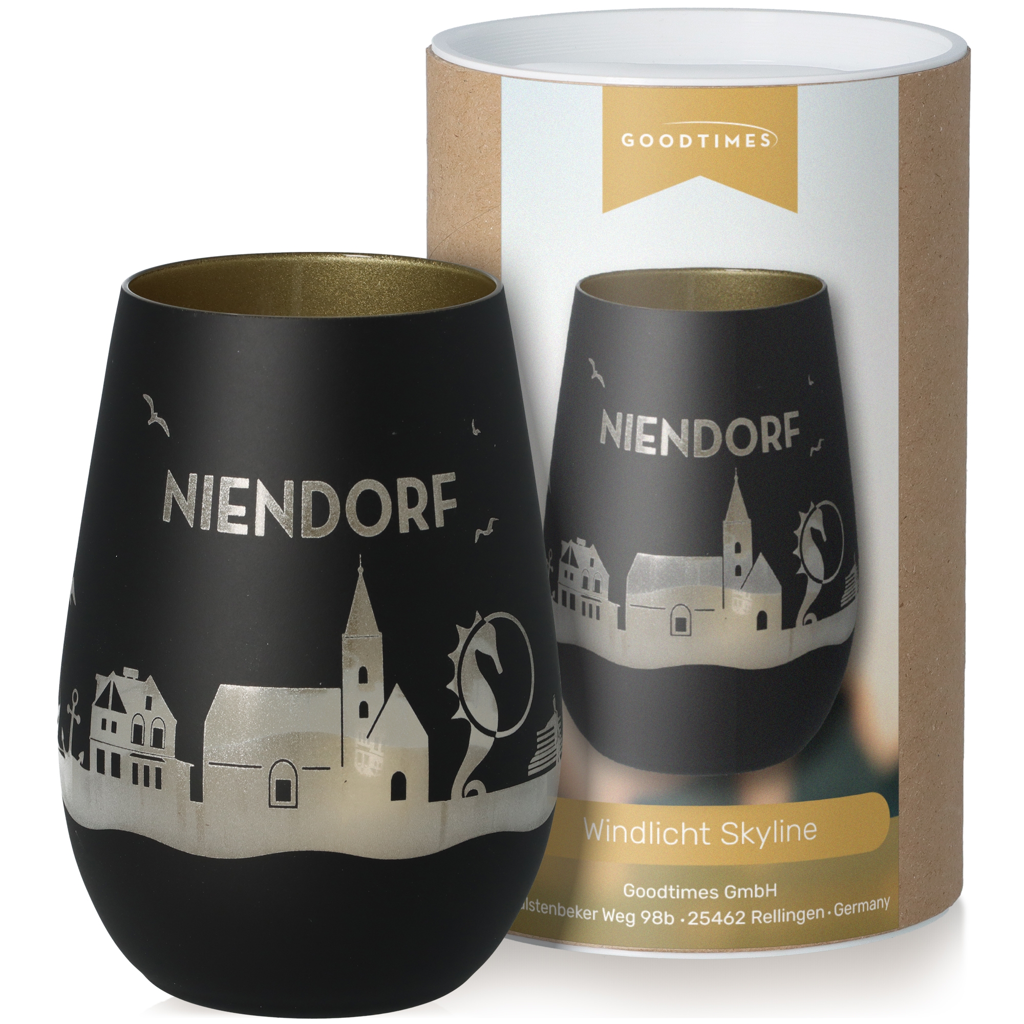 Windlicht Skyline Niendorf Schwarz/Gold Krug, Töpferei