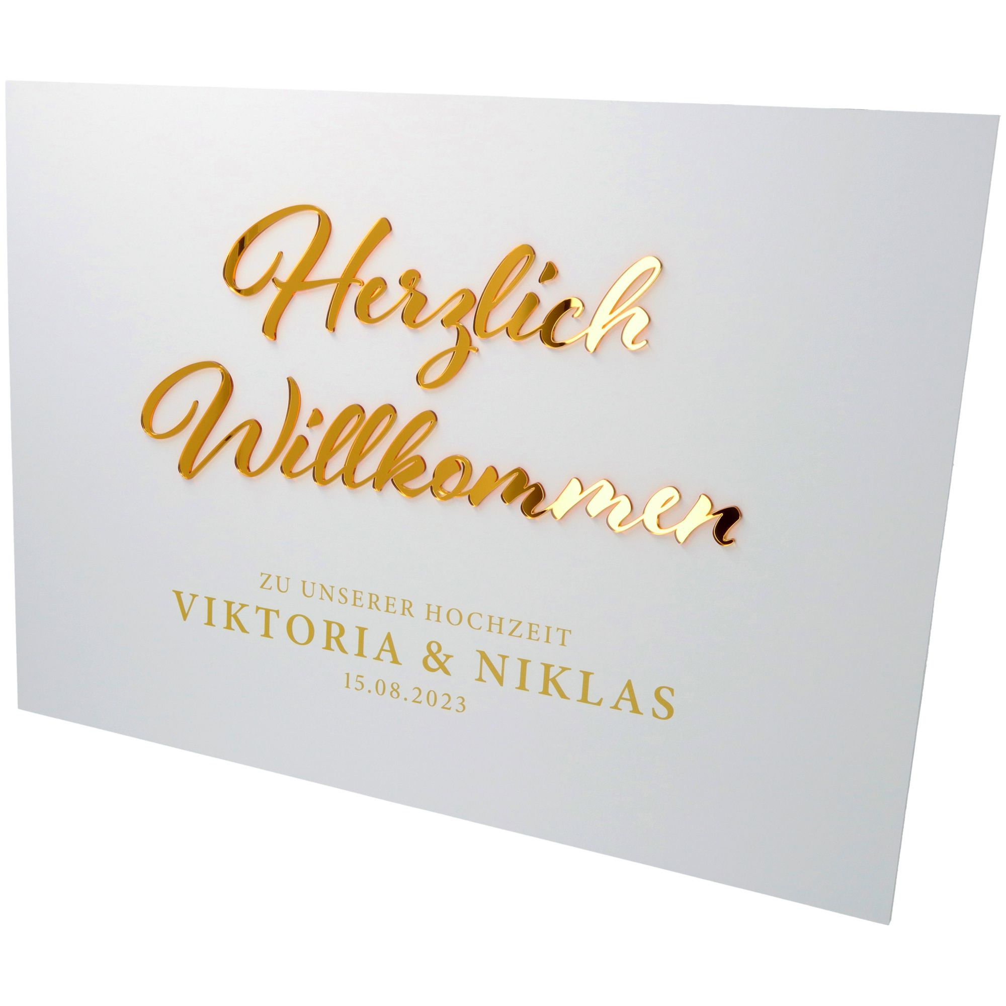 Willkommensschild Hochzeit "Namen & Datum" Gold 70x50 Willkommensschild Hochzeit "Namen & Datum" Gold 70x50