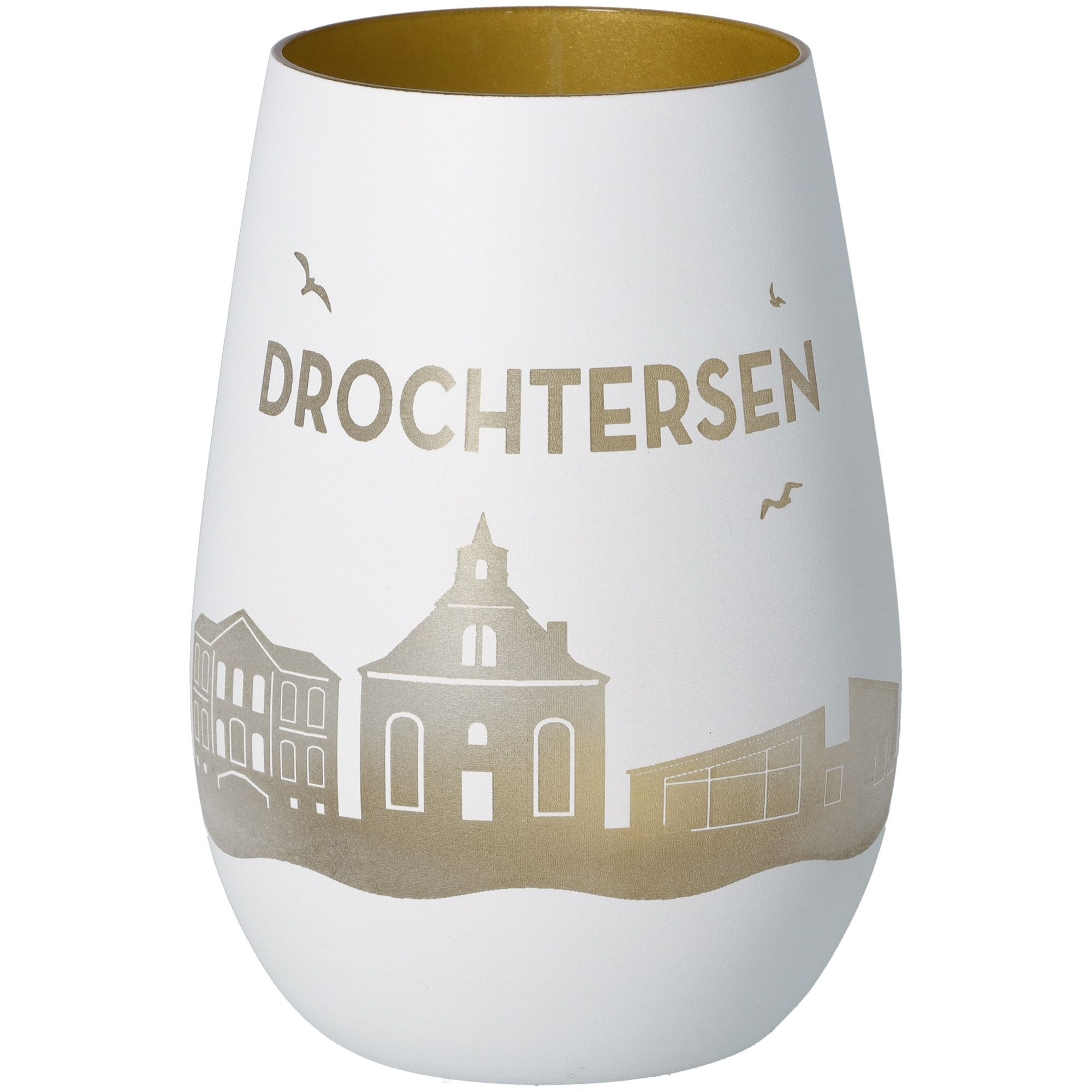 Windlicht Skyline Drochtersen Weiß/Gold Töpferei, Krug, Glas, Vase