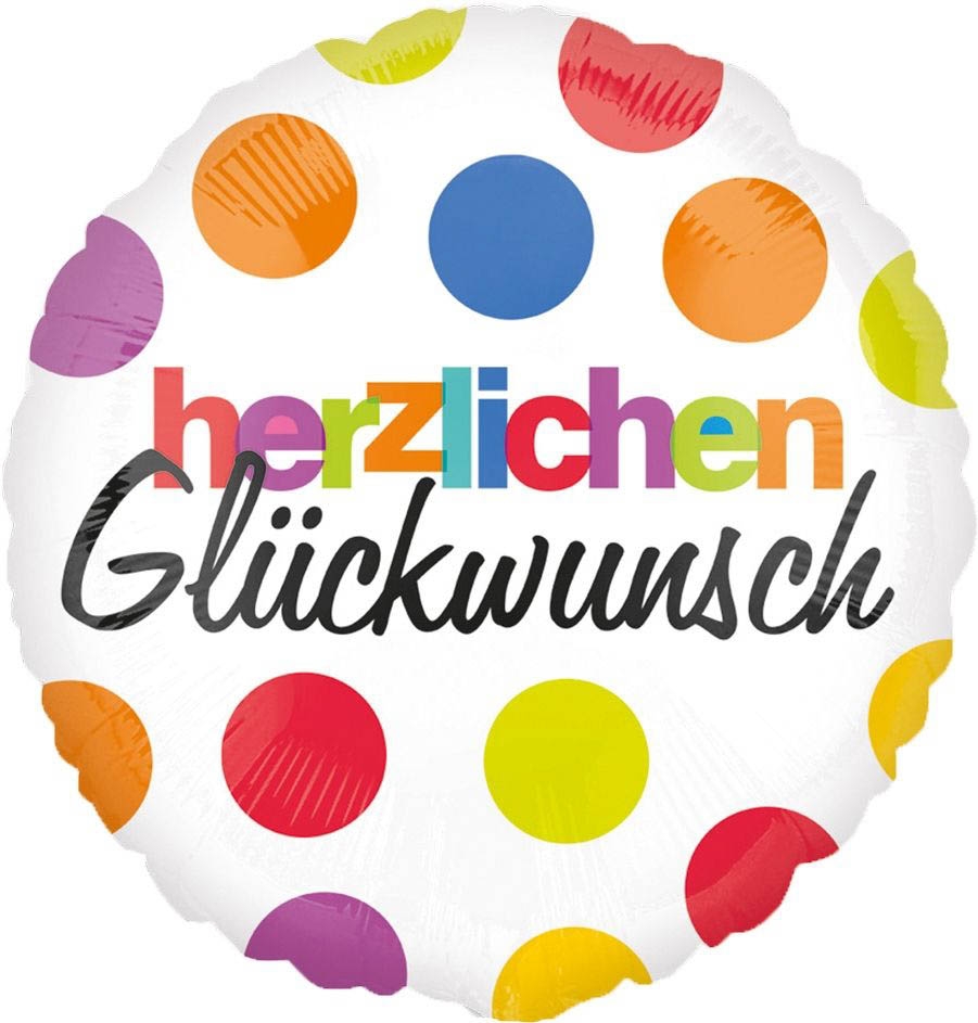 Folienballon Herzlichen Glückwunsch mit bunten Punkten 43cm