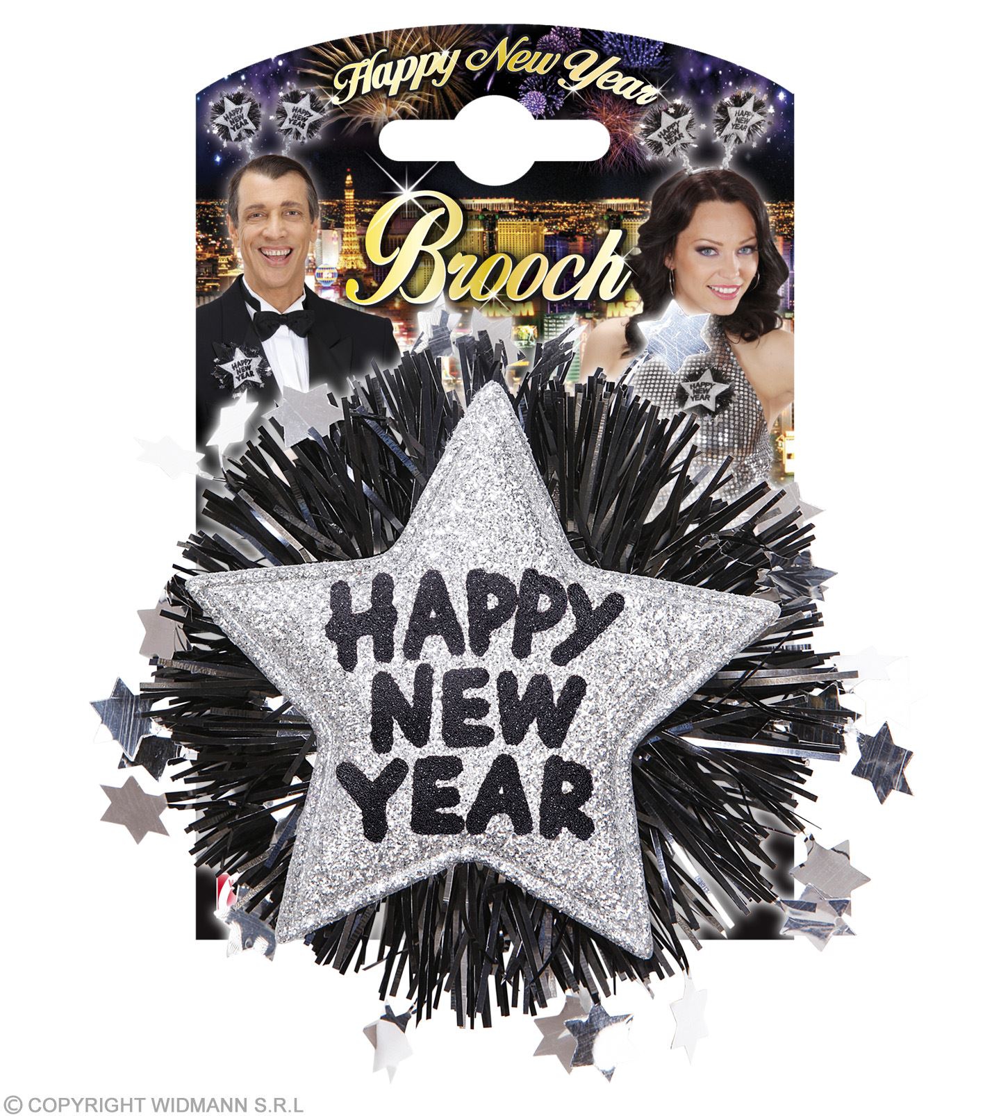 Brosche " Happy New Year", Silber/Schwarz