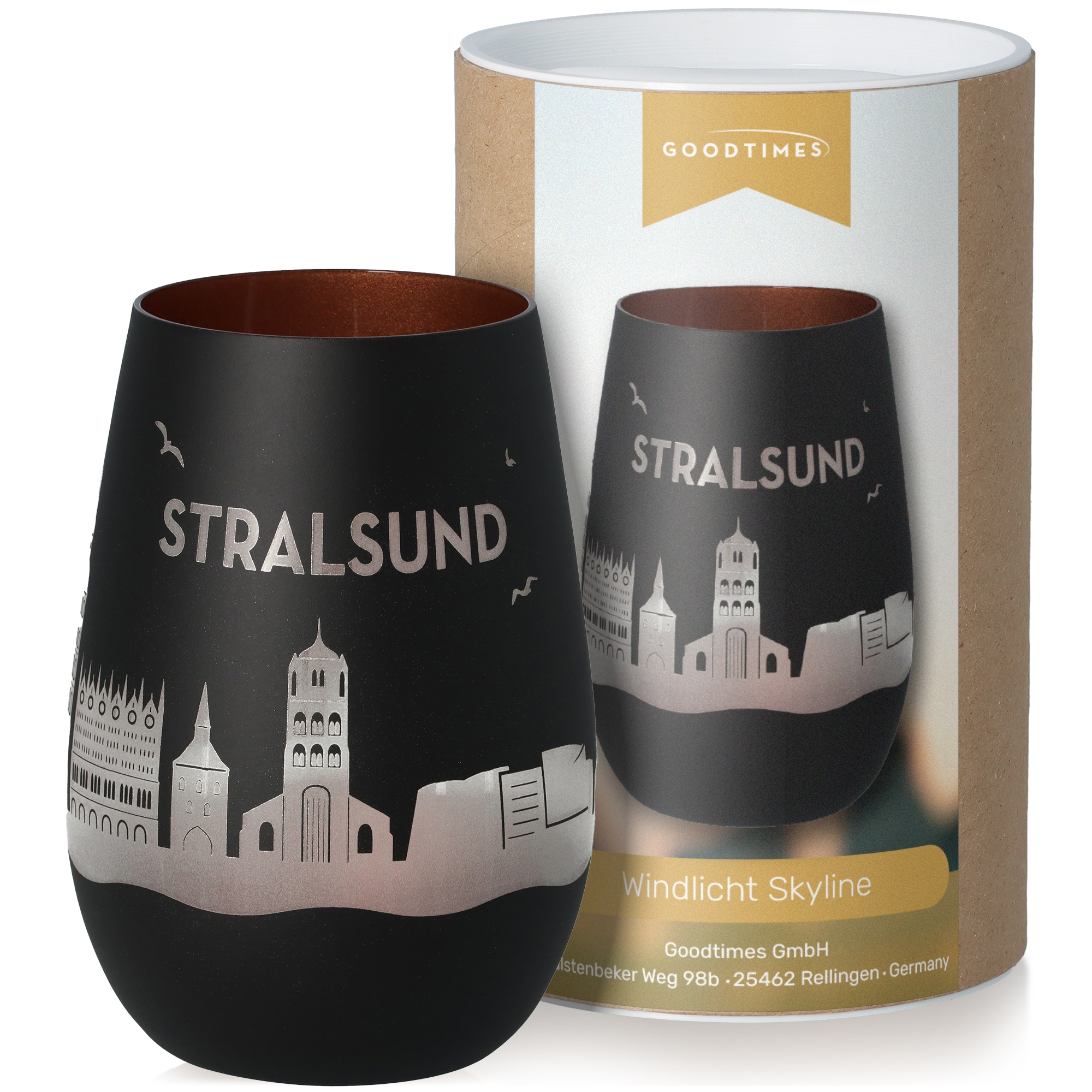Windlicht Skyline Stralsund Schwarz/Bronze Töpferei, Krug