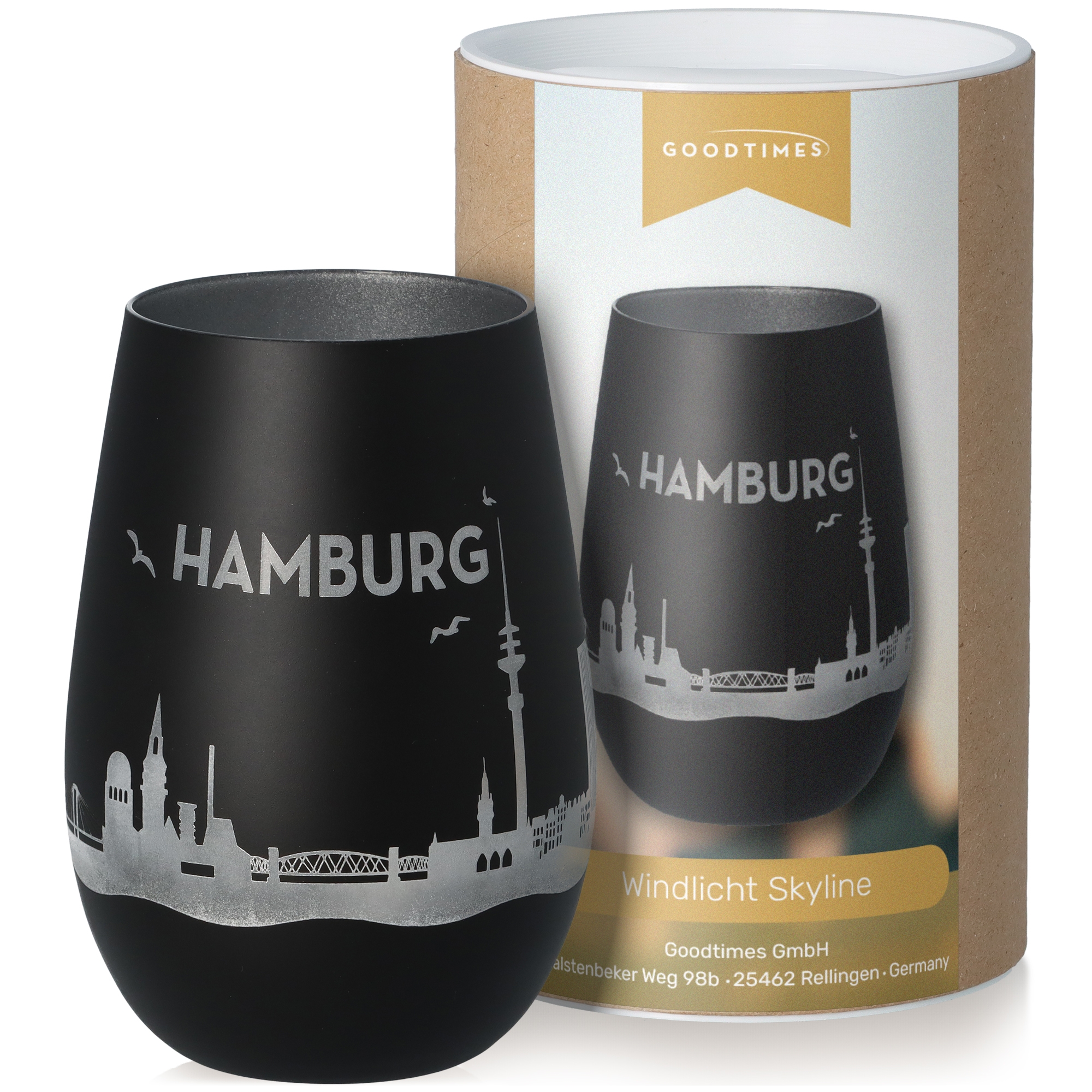 Windlicht Skyline Hamburg Schwarz/Silber Windlicht Skyline Hamburg Schwarz/Silber