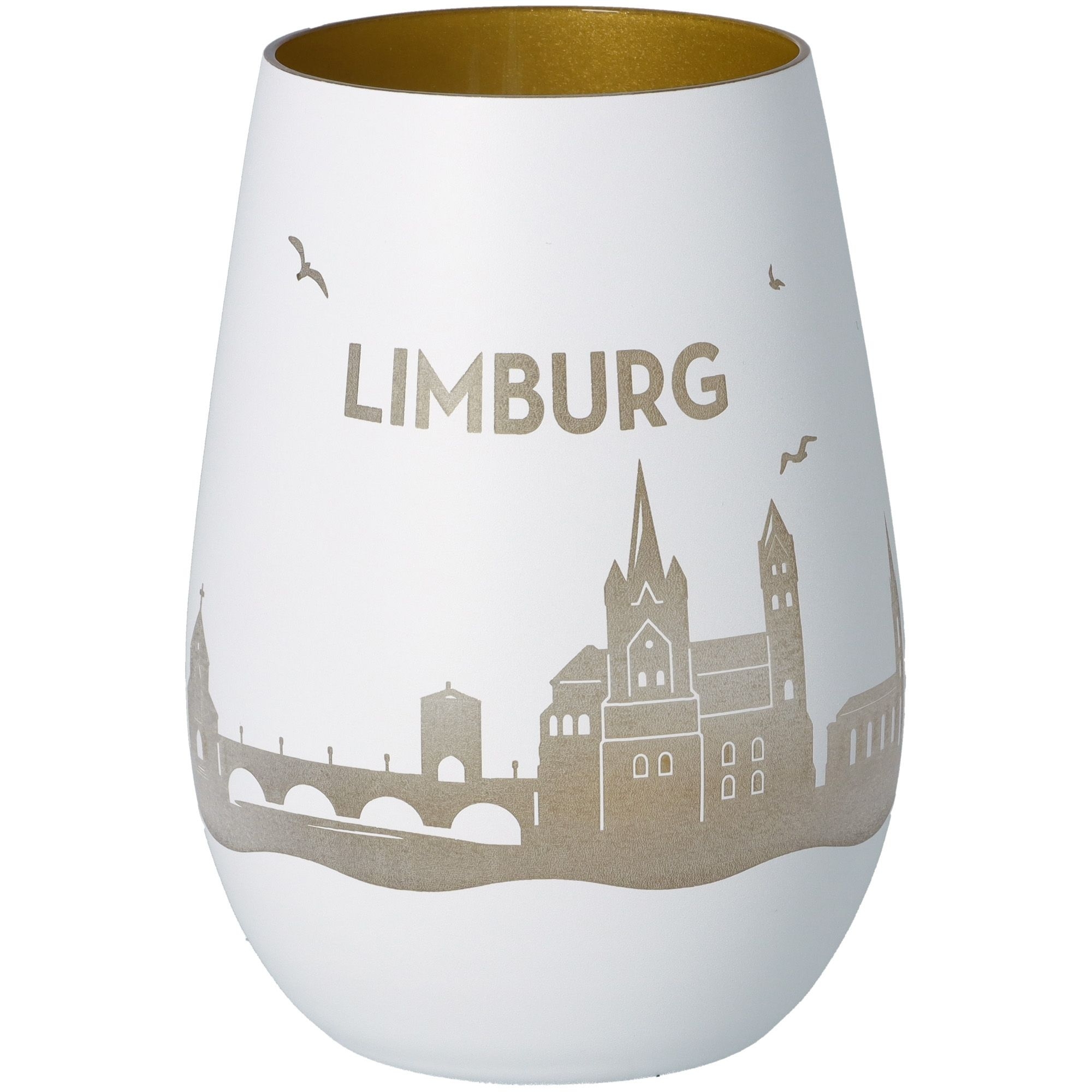 Windlicht Skyline Limburg Weiß/Gold Töpferei, Krug, Glas, Vase, Porzellan