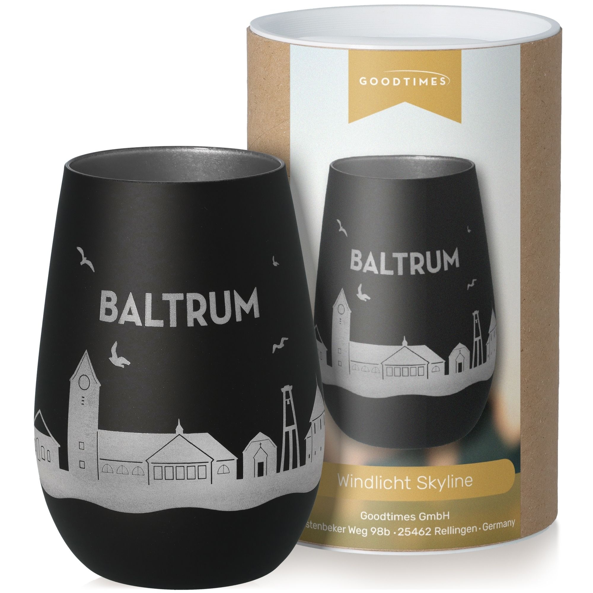 Windlicht Skyline Baltrum Schwarz/Silber Krug