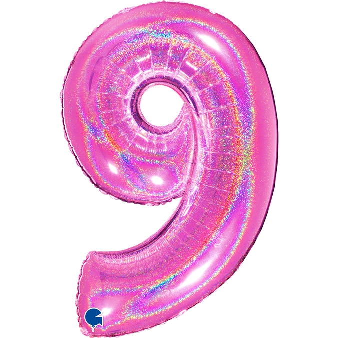 Folienballon Zahl 9 Pink Holographic 100cm Folienballon Zahl 9 Pink Holographic 100cm