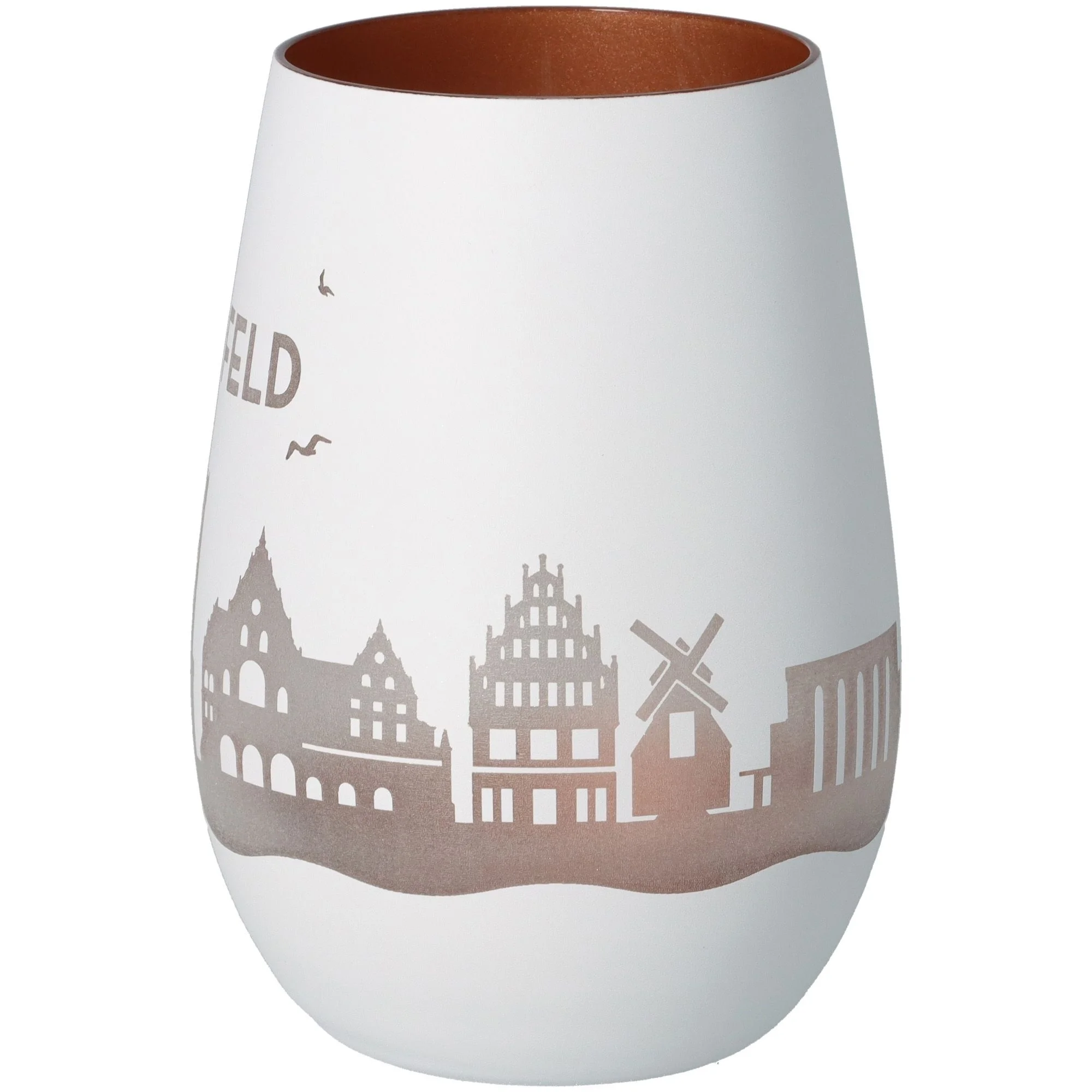 Vase, Keramik, Weiß, Stadt-Silhouette, Rustikale Dekoration
