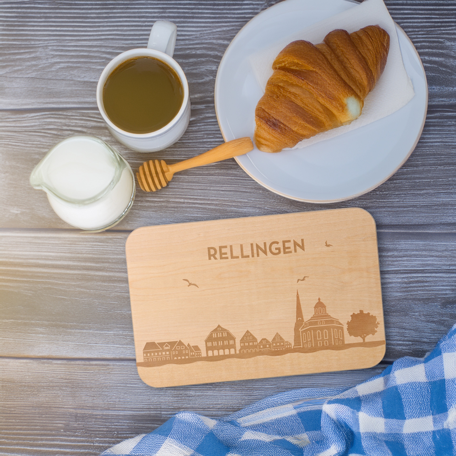 Frühstücksbrett Skyline Rellingen 23cm x 15cm x 1cm Essen, Brot