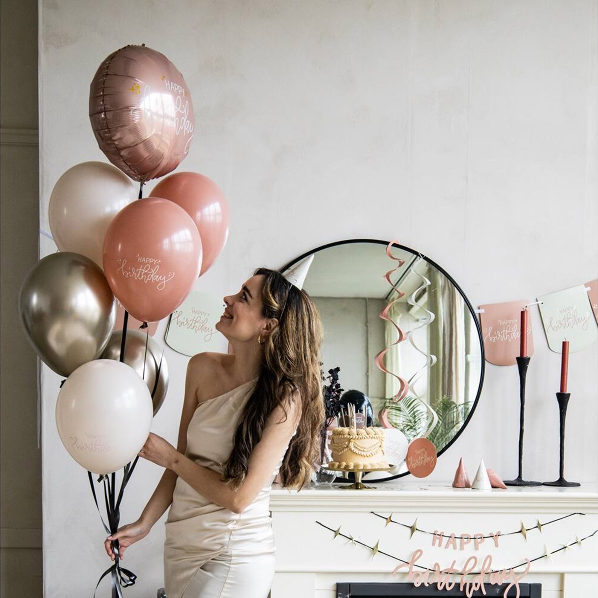 6 Latexballons im Set "Happy Birthday" Creme Rose Ø 33cm Leute, Person, Lustig, Party, Ballon