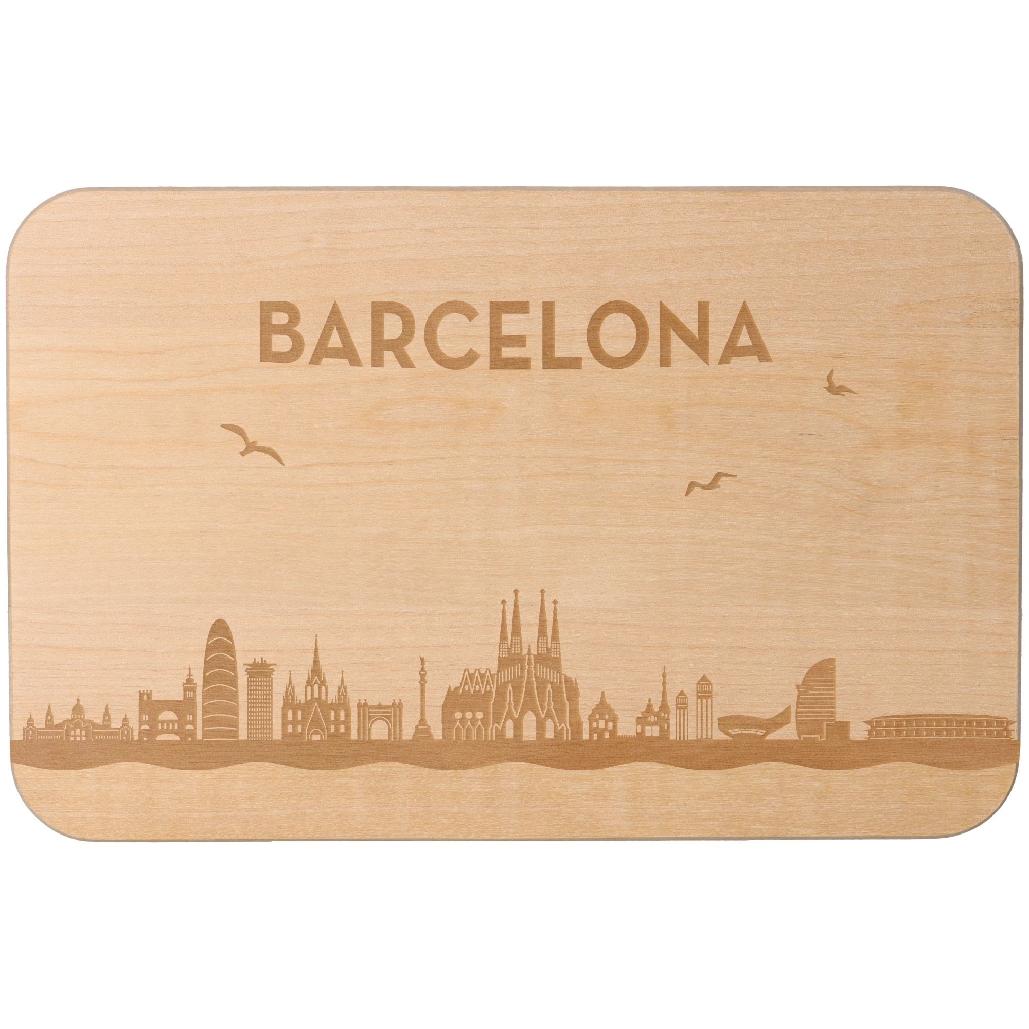 Frühstücksbrett Skyline Barcelona 23cm x 15cm x 1cm Holz, Matte
