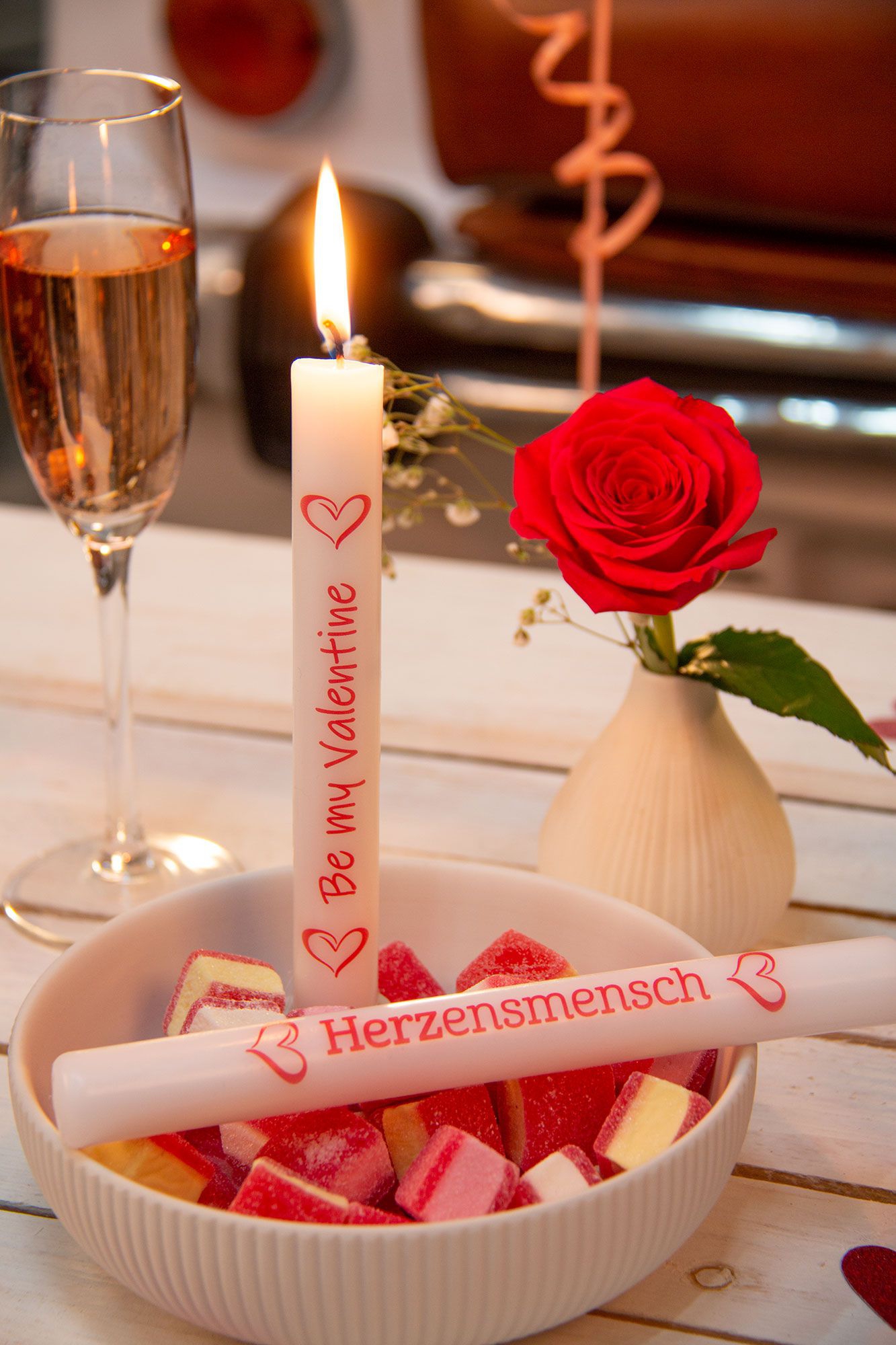 Stabkerze Weiß "Herzensmensch" Stabkerze Weiß "Herzensmensch"