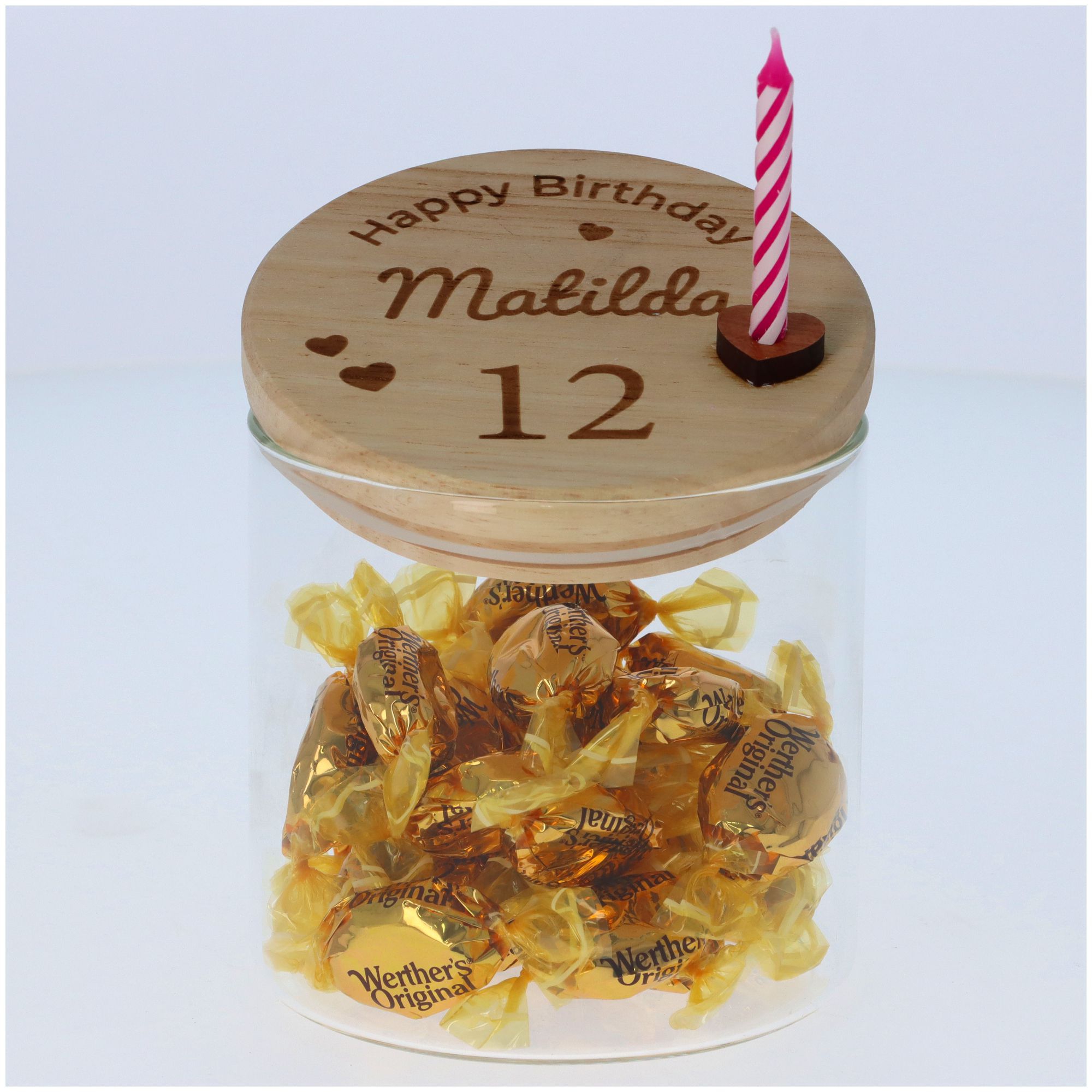 Geschenkglas Happy Birthday mit Herzen