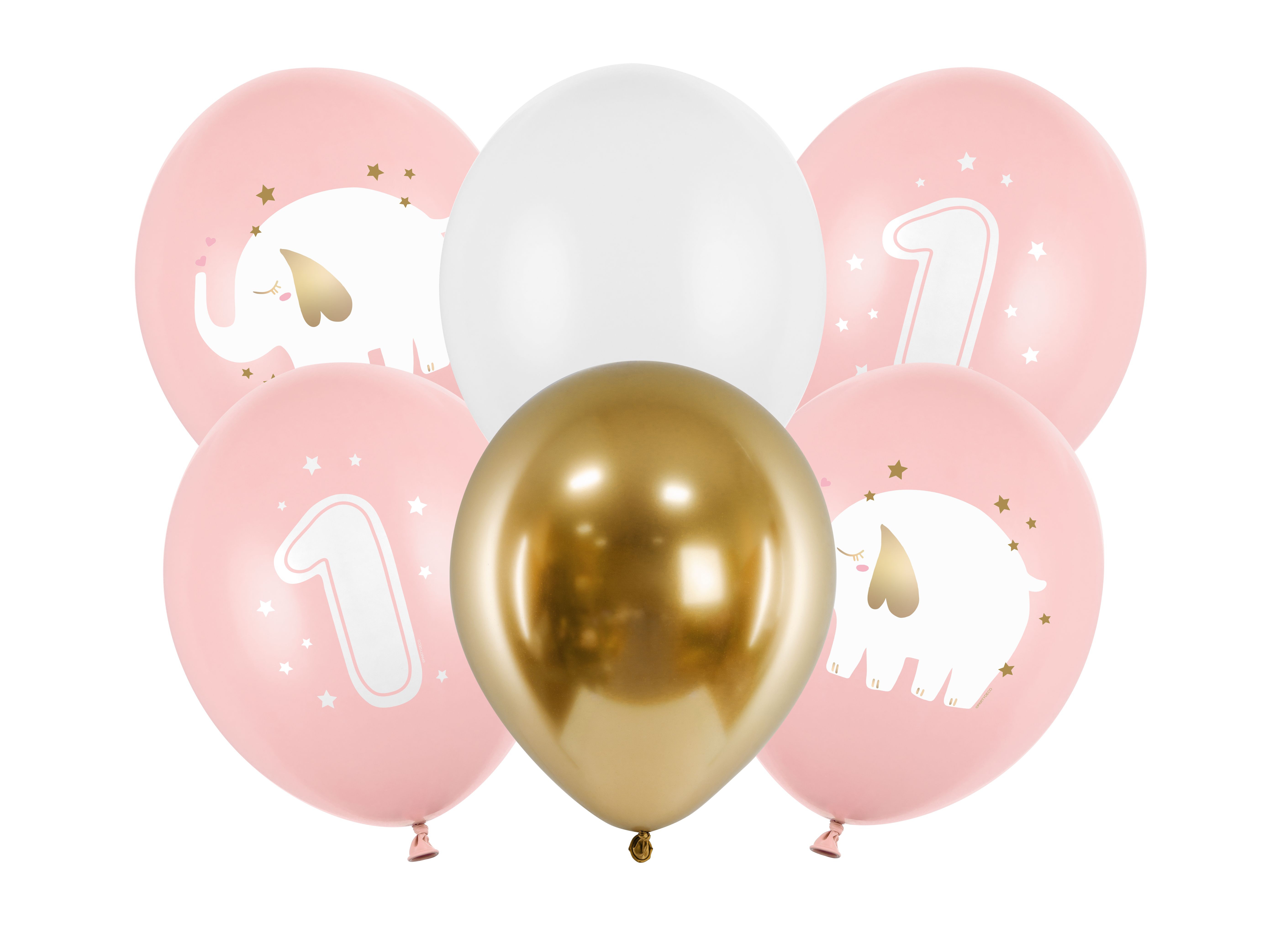 6 Latexballons im Set "1. Geburtstag" Rosa