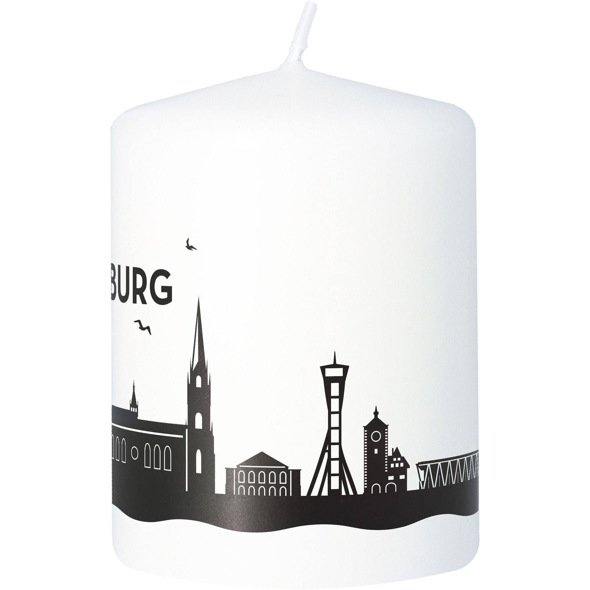 Stumpenkerze Skyline Freiburg Weiß